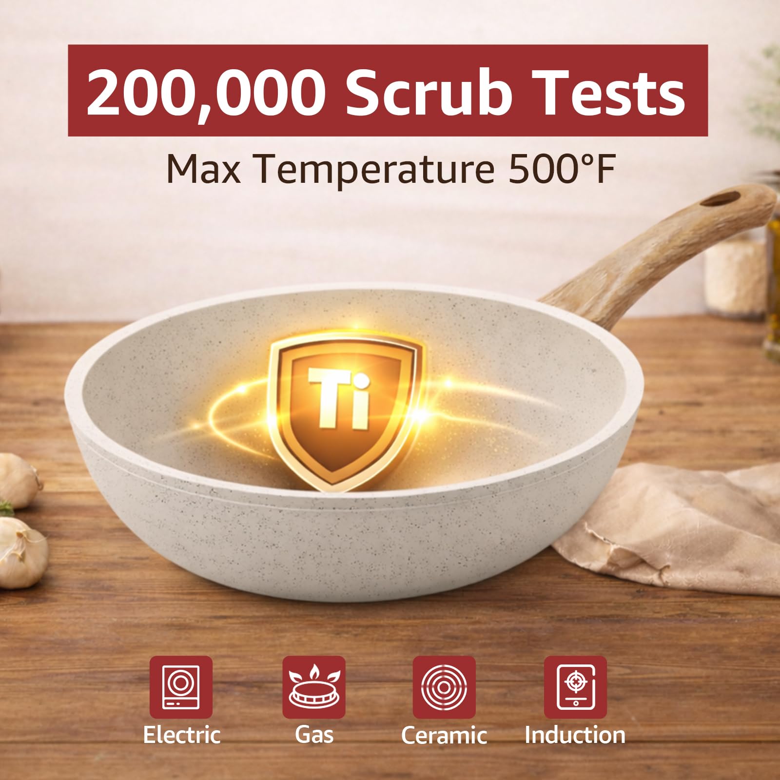 24-Piece Pots and Pans Set Non Stick, Titanium-Reinforced Ceramic Cookware Set, Long-Lasting Nonstick, PFAS-Free, Induction Compatible, Complete Kitchen Set for Everyday Cooking