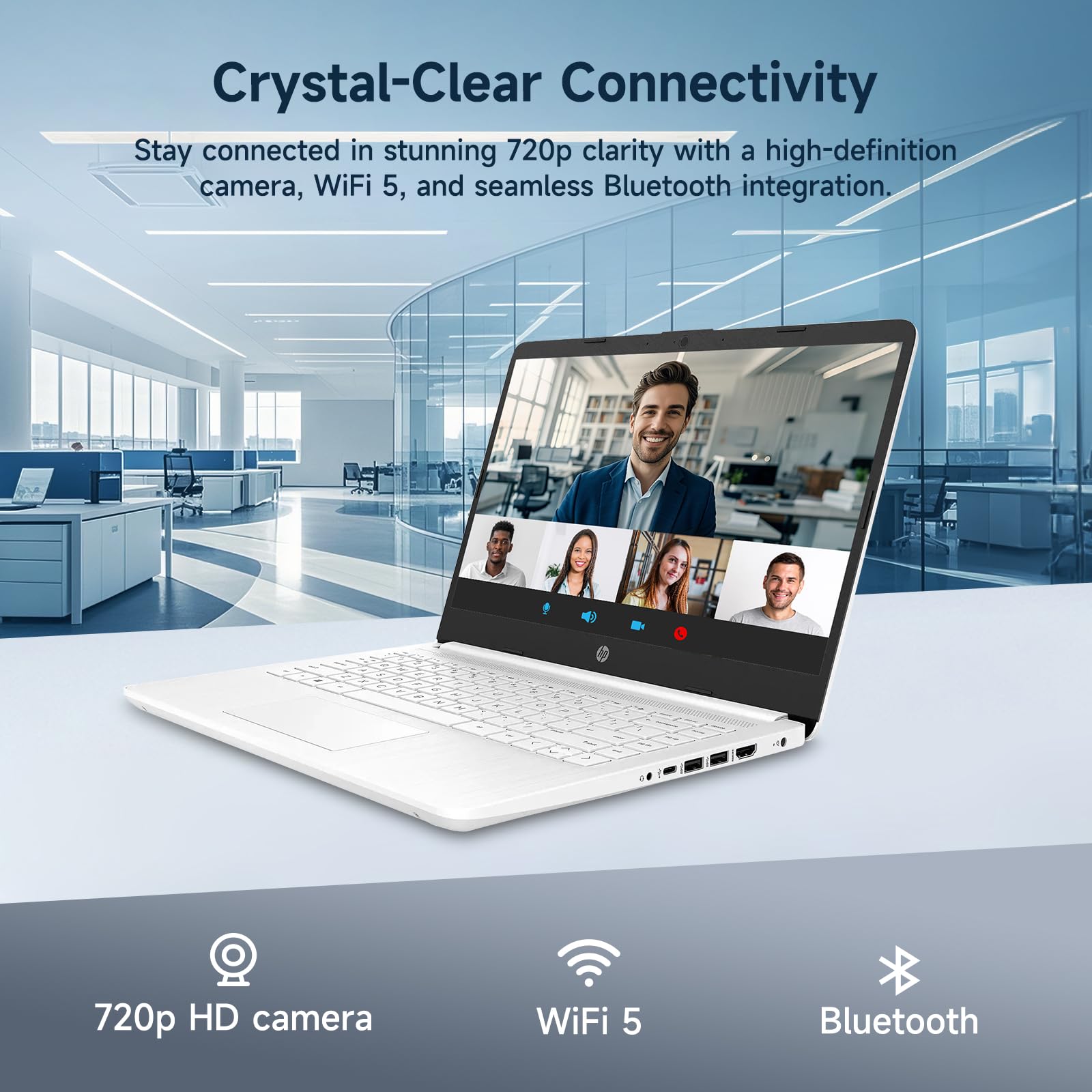 HP 14" Ultral Light Laptop for Students and Business, Intel Quad-Core, 8GB RAM, 192GB Storage(64GB eMMC+128GB Ghost Manta SD Card), 1 Year Office 365, USB C, Win 11 S