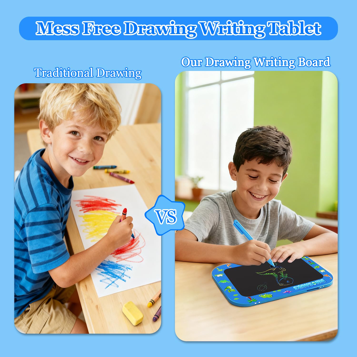 2Pack LCD Writing Tablet for Kids,10Inch Colorful Reusable Electronic Toddler Doodle Board Drawing Tablet Pads,Educational Learning Toys Gifts for 3 4 5 6 7 8 Year Old Boys (Light&DarkBlue-10IN)