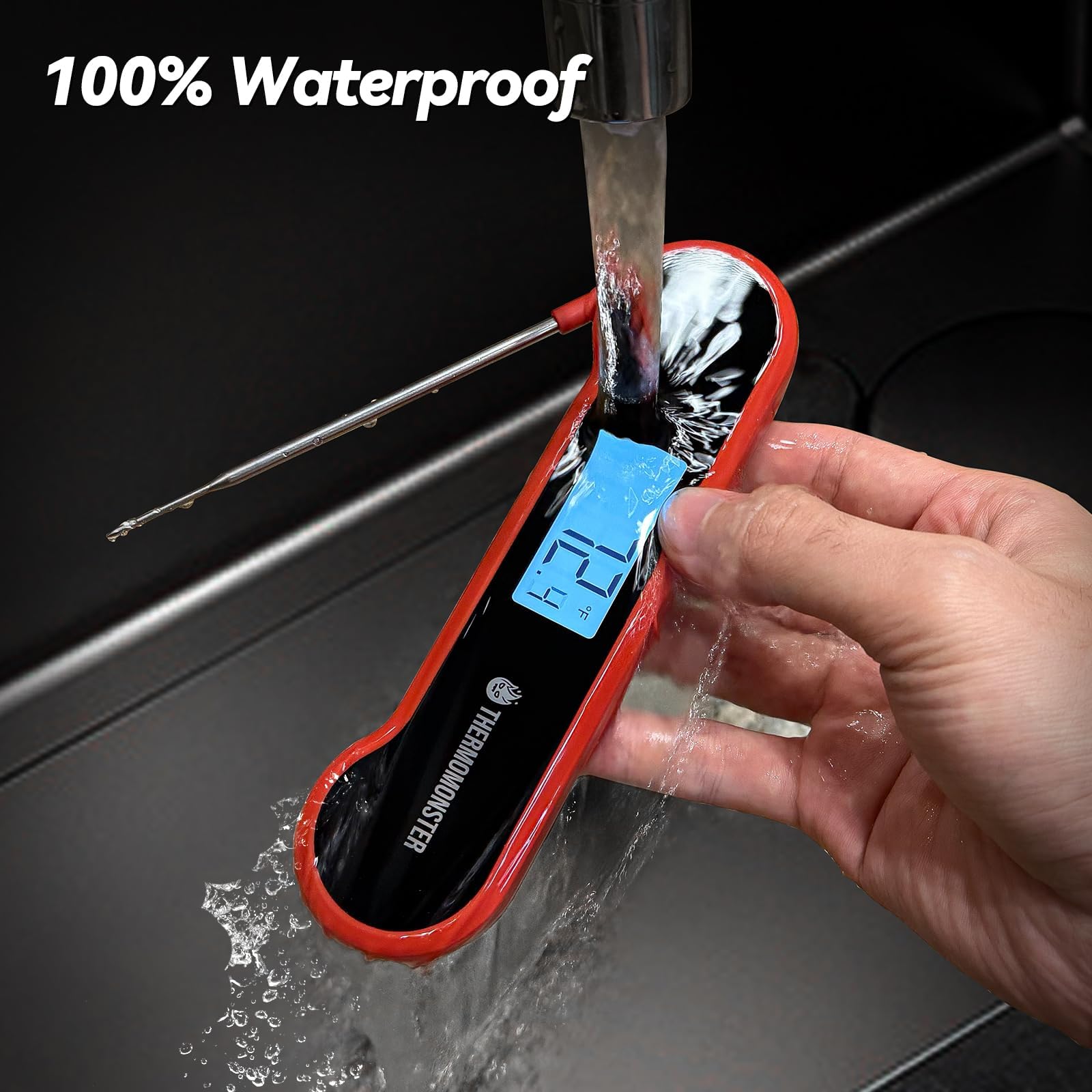 0.5 Sec Instant Read Meat Thermometer Digital with ±0.5℉ Precision, Food Thermometer for Cooking Kitchen Gadgets, Oven Grill Candy BBQ Essentials Accessories, Gifts for Him Dad Men Birthday, Red