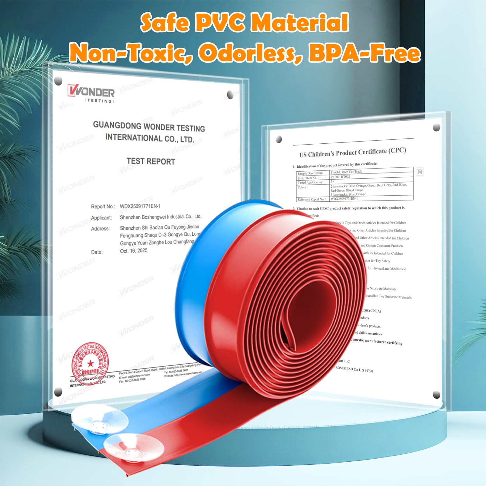 15 Ft Flexible Race Track for Kids 3+, Certified Safe Flex Race Car Ramp with Two 1/64 Diecast Cars — Starter Set, Portable Roll-Up Racetrack with Strong Suction Cups, Great Gift for Boys Girls