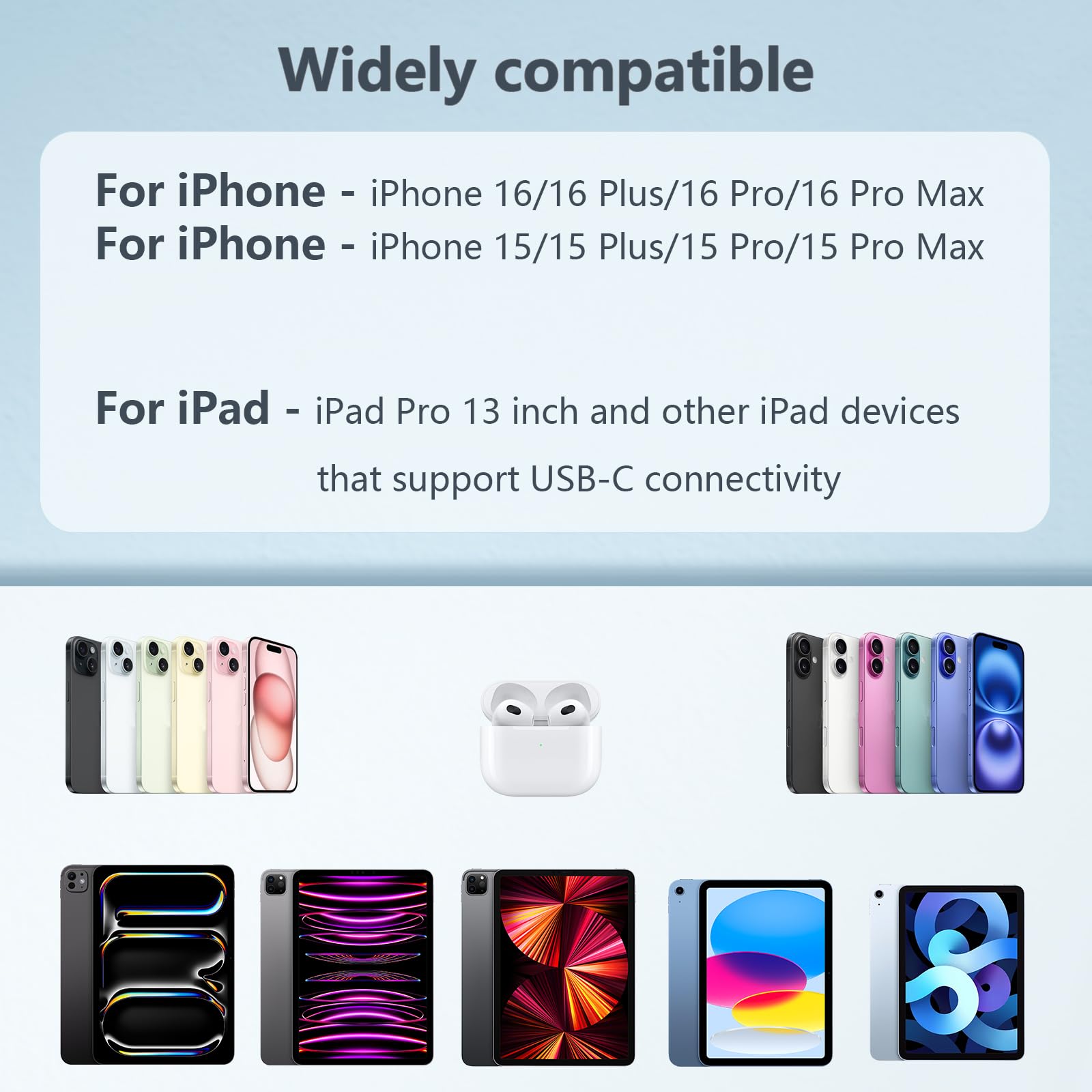 10FT USB C Cable for iPhone 17 16 15 Charger Fast Charging, Long USBC to C Charger Cable Cord with 20W Type C Fast Charger Block for iPhone 17 Pro Max/17Pro/16e/16 Pro/16 Plus/15/15 Pro max,iPad 2Pack