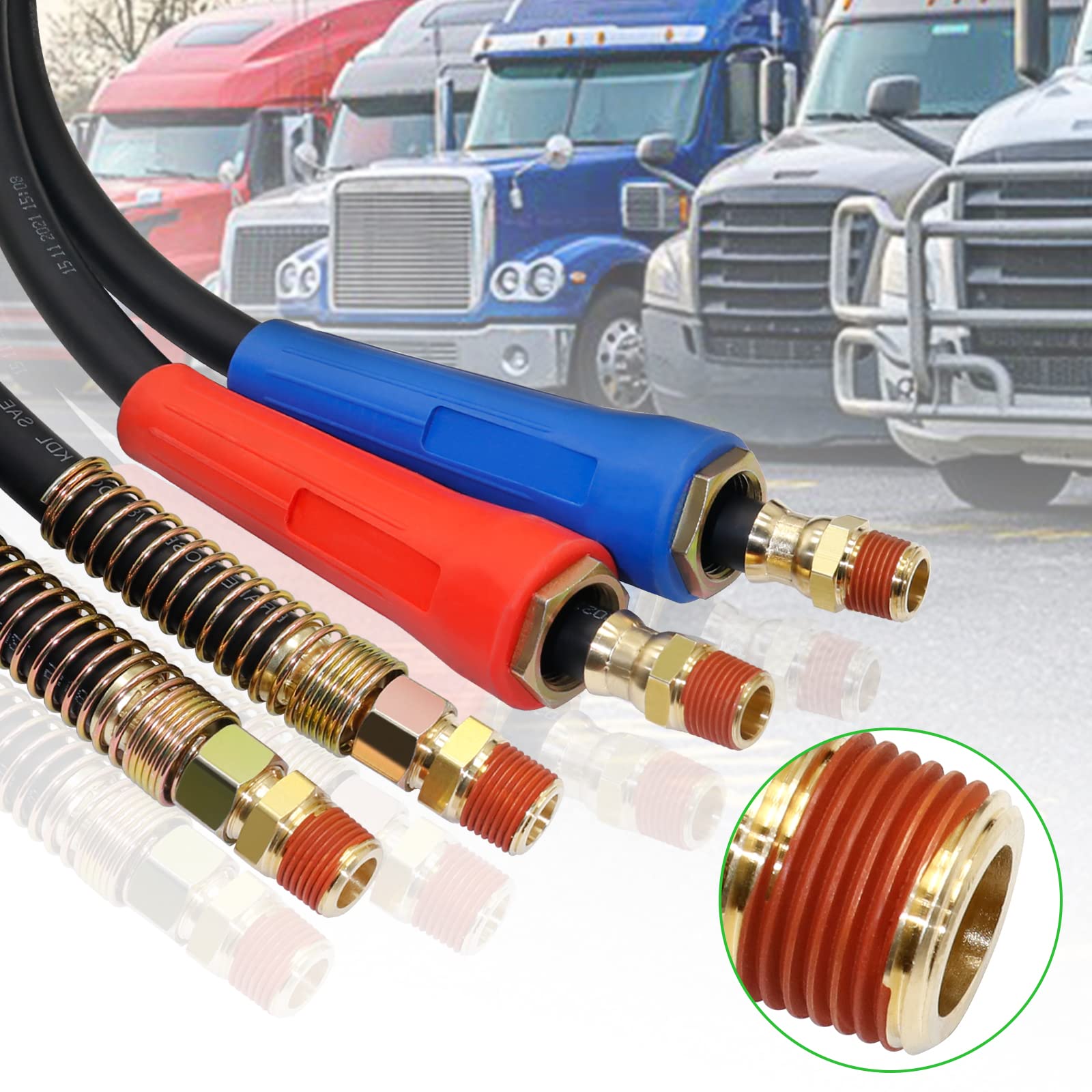 15FT Air Line Hose Kits, Dazakoot 3 in 1 Air Line for Truck Tractor Trailer, 7 Way ABS Electrical Cable and Semi AirLine Assembly with Aluminum Extension Handles and Emergency Glad Hands