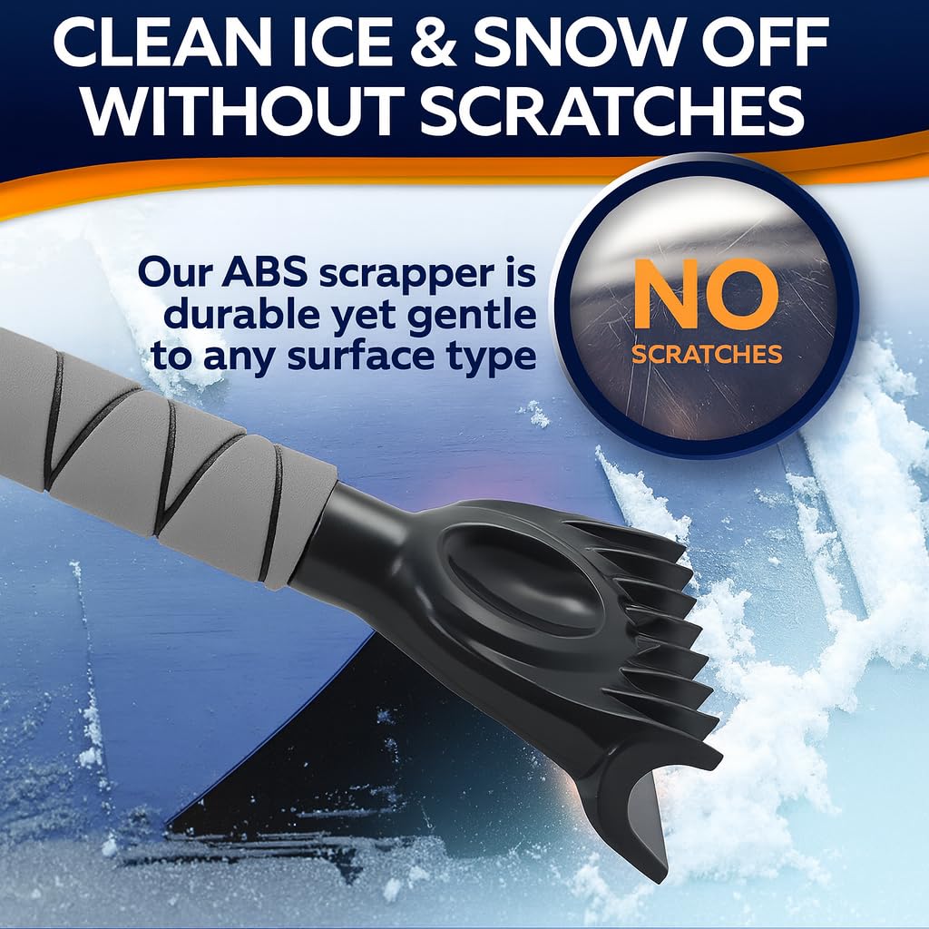 34.5" Snow Brush & Ice Scrapers for Car Windshield with Foam Grip for Cars Extendable, SUV, Trucks - Detachable Сar Scraper - No Scratch - Heavy Duty Handle, Snow Broom, Remover, Easy Scraper, Gray