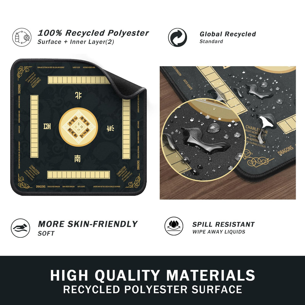 2F22E Mahjong Mat - Non-Slip Noise Reduction Gaming Mat 32.4x32.4 Inch for Mahjong/Poker/Board Games/Card Games/Dominoes (Black)