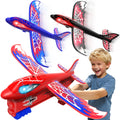 3 Pack Airplane Launcher Toy with Glowing Eyes & Web-Pattern Wings,2 Flight Modes Outdoor Games for Kids,Boys Toys Age 3-12,Birthday Gifts for 3 4 5 6 7 8 9 10 11 12 Year Old,Kids Gift(Red&Blue&Black)
