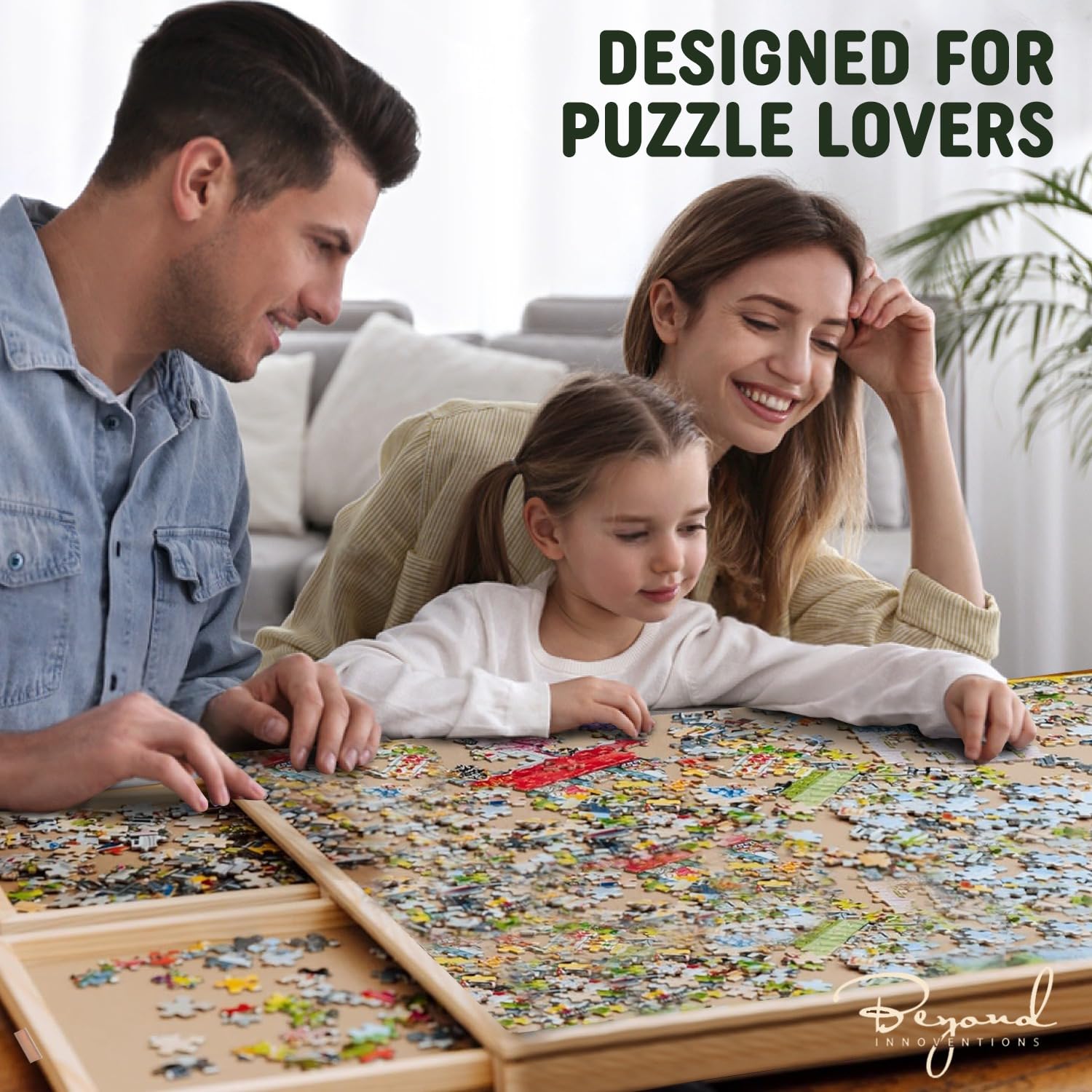 1500 Piece Wooden Jigsaw Puzzle Board - 6 Drawers, Preassembled Rotating Puzzle Table | 35” X 28” Jigsaw Puzzle Board | Puzzle Cover Included - Portable Tables for Adults and Kids
