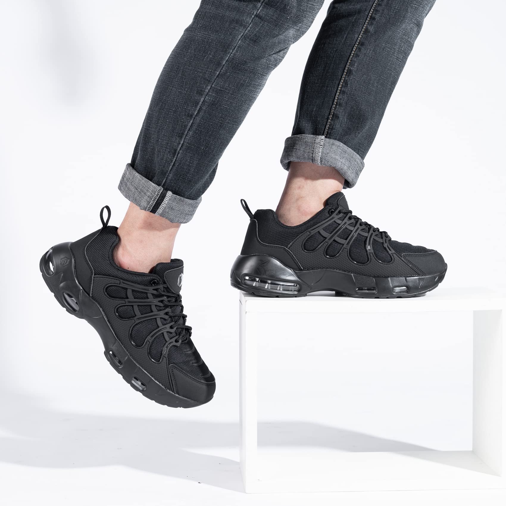 LARNMERN Non Slip Work Shoes for Men Slip Resistant Sneakers Casual Comfort Walking Mens Chef Kitchen Restaurant Breathable Wide Width，Black 10.5 Wide