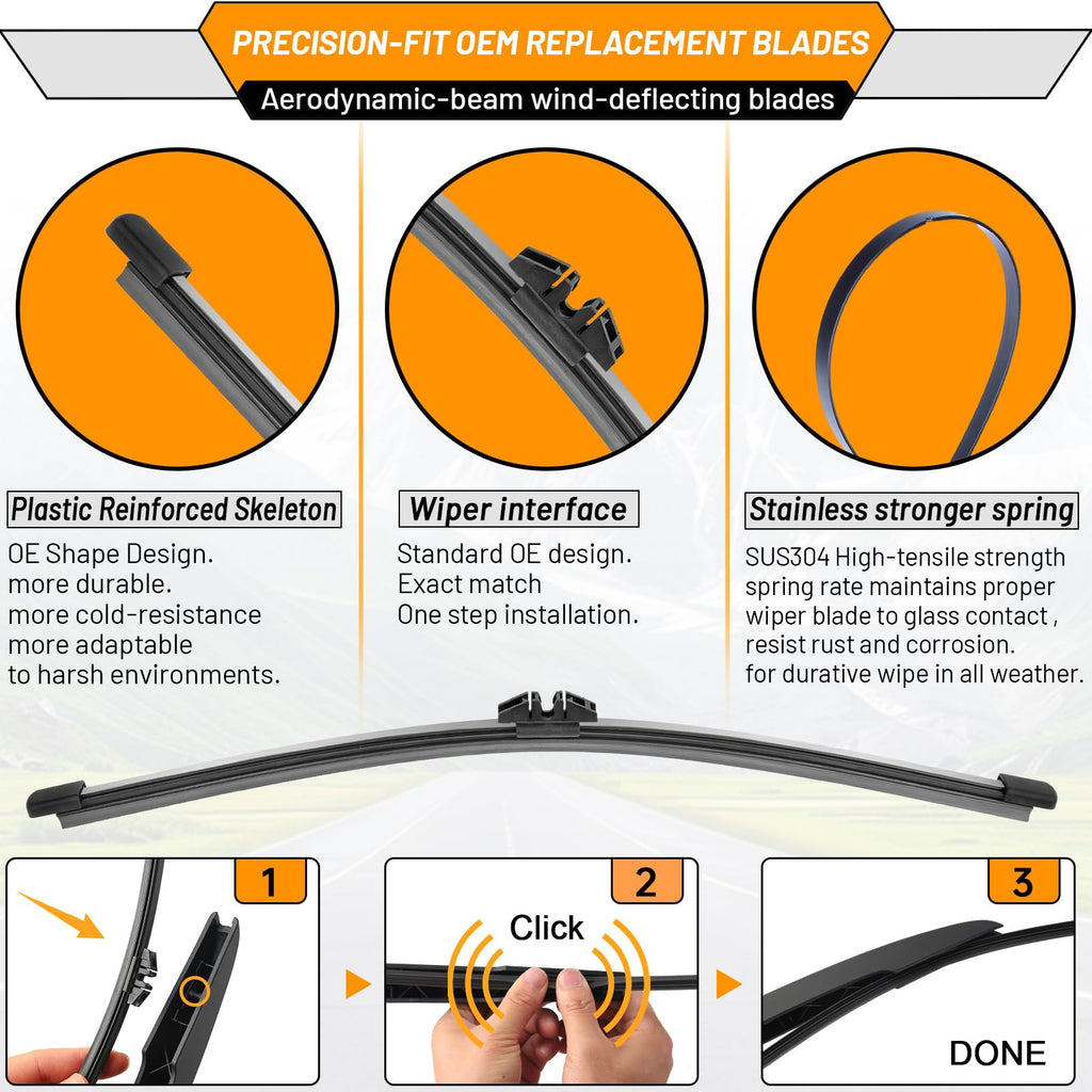 3 Wiper Blades Replacement for Ford Explorer 2011-2018 2019 2020 2021 2022 2023 2024,Original Equipment Replacement Front and Rear Windshield Wiper Blade - Pinch Tab 26"/22"/11" (Set of 3)