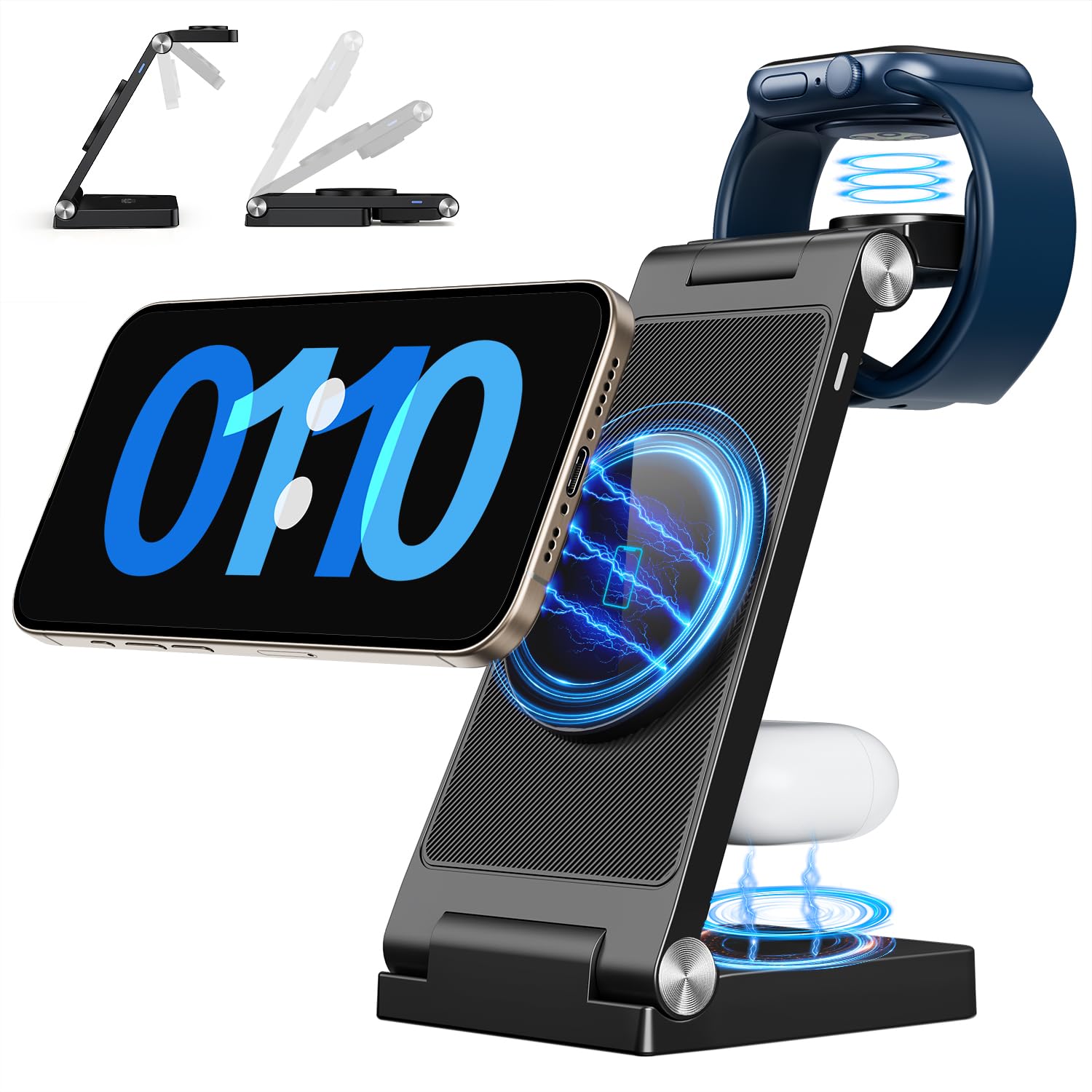 2026 Traveling Wireless Mag-Safe Fast Charging Station,Magnetic 3 in 1 Charger with Light for iPhone 17 16 15 14 13 12 Pro Max Plus,Apple Watch Series & Air pods 4 3 2 Pro-Gifts for Wife & Husband