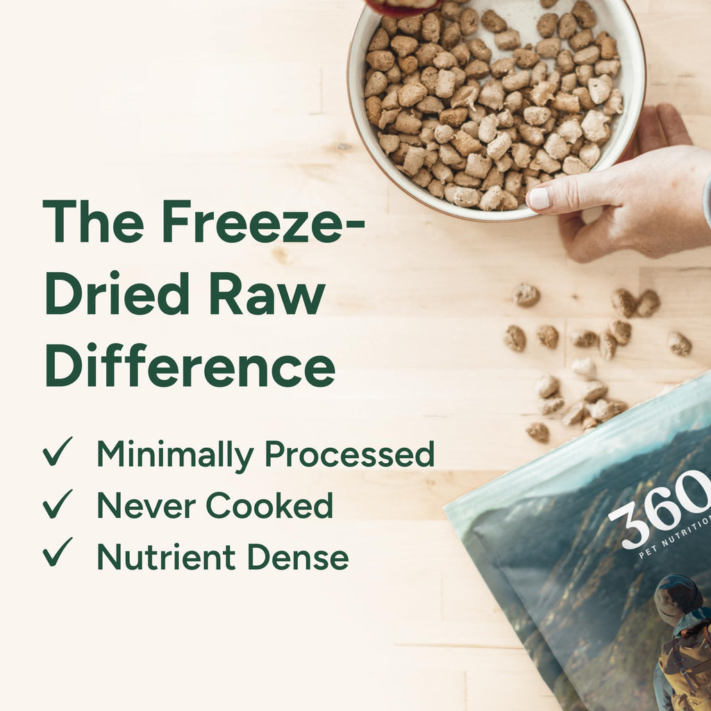 360 Pet Nutrition Freeze-Dried Raw Dog Food – Multi-Protein with Beef, Chicken, Fish, Liver & Organs, High Protein, Omega-3s, Fruits, Veggies & Superfoods, Grain-Free, No Fillers, 3 lb – Made in USA