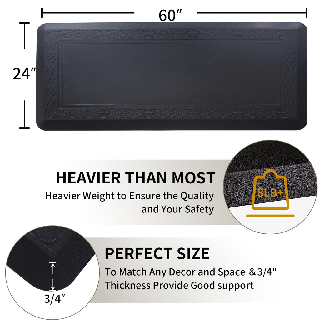 24 x 60 Inch Extra Support Anti Fatigue Comfort Kitchen Mat, Waterproof Long Kitchen Runner, Non-Slip Standing Desk Mat, Commercial Pads for Offices, Home, Garages (Bordeaux Black, 24'' x 60'')