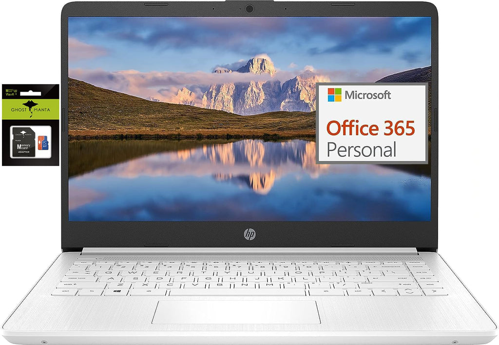 HP 14" Ultral Light Laptop for Students and Business, Intel Quad-Core, 8GB RAM, 192GB Storage(64GB eMMC+128GB Ghost Manta SD Card), 1 Year Office 365, USB C, Win 11 S