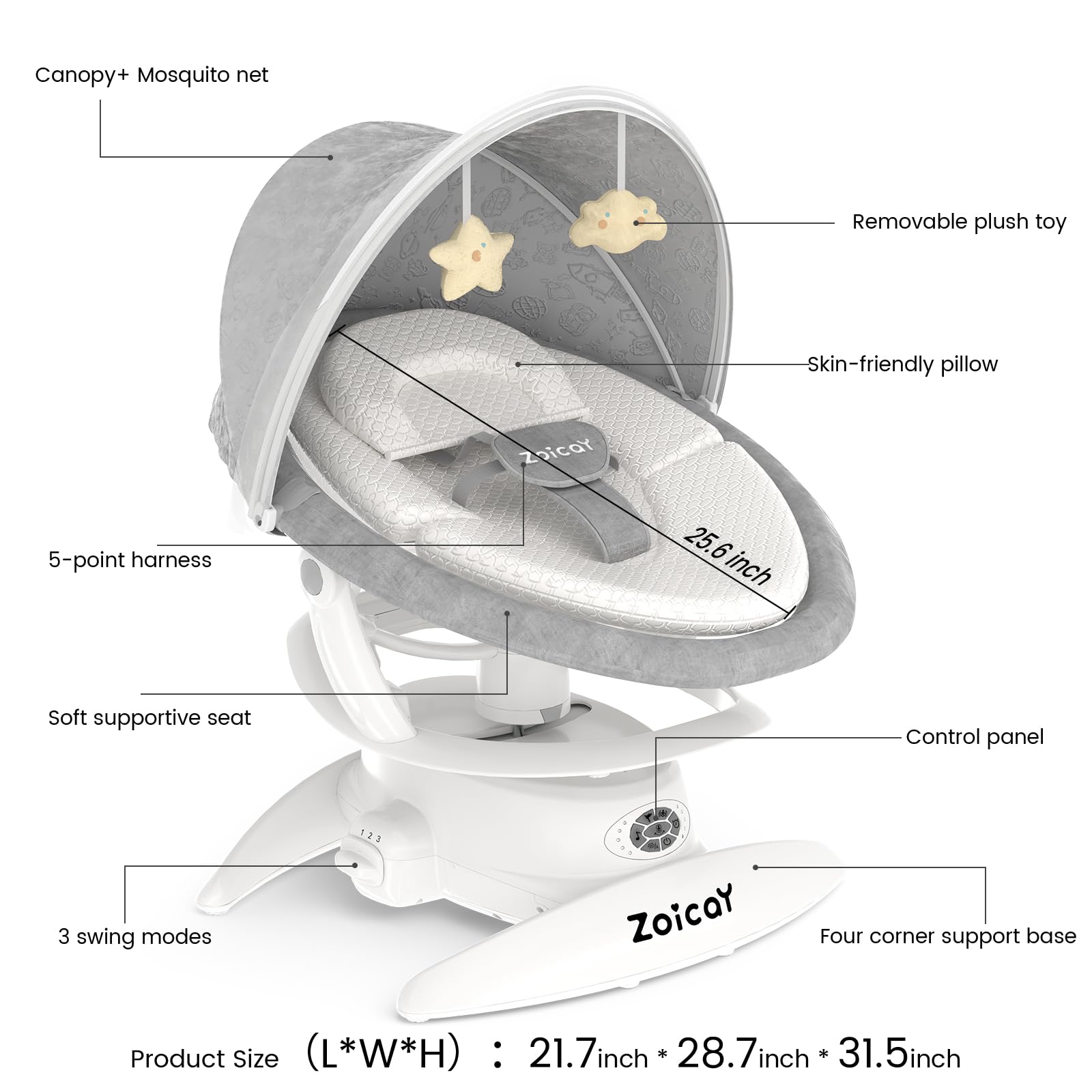 3-in-1 Baby Swing for Infants with Motion Detection, Infant Swing with 5 Speeds & 3 Swing Modes, 12 Lullabies, Electric Swing for Baby, Up to 25 lbs, White