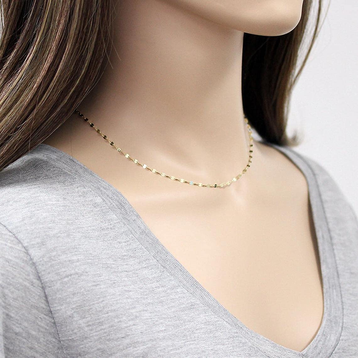 18K Solid Gold Mirror Chain Necklace for Women, 1.7MM Yellow Gold Italian Mirror Link Chain Necklace Christmas Annversary Jewelry Gift for Women 18"