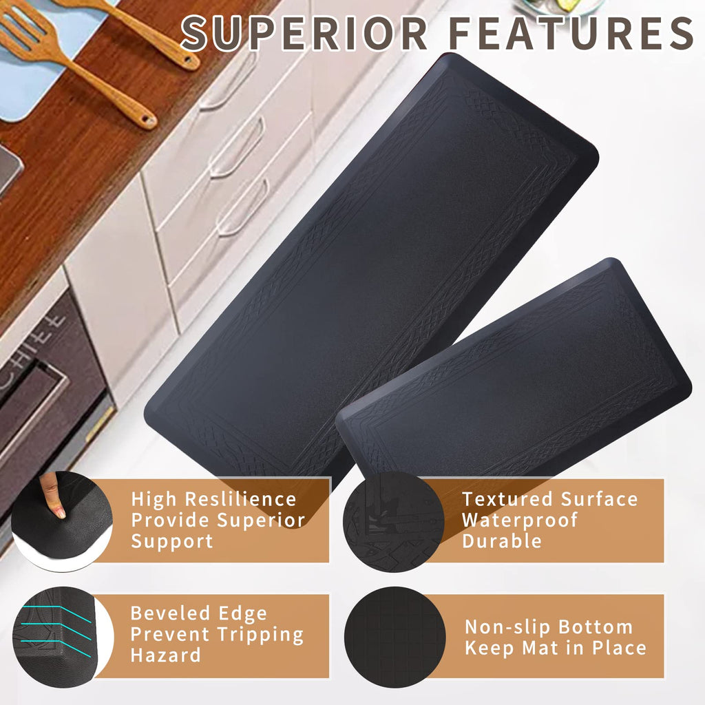 24 x 60 Inch Extra Support Anti Fatigue Comfort Kitchen Mat, Waterproof Long Kitchen Runner, Non-Slip Standing Desk Mat, Commercial Pads for Offices, Home, Garages (Bordeaux Black, 24'' x 60'')