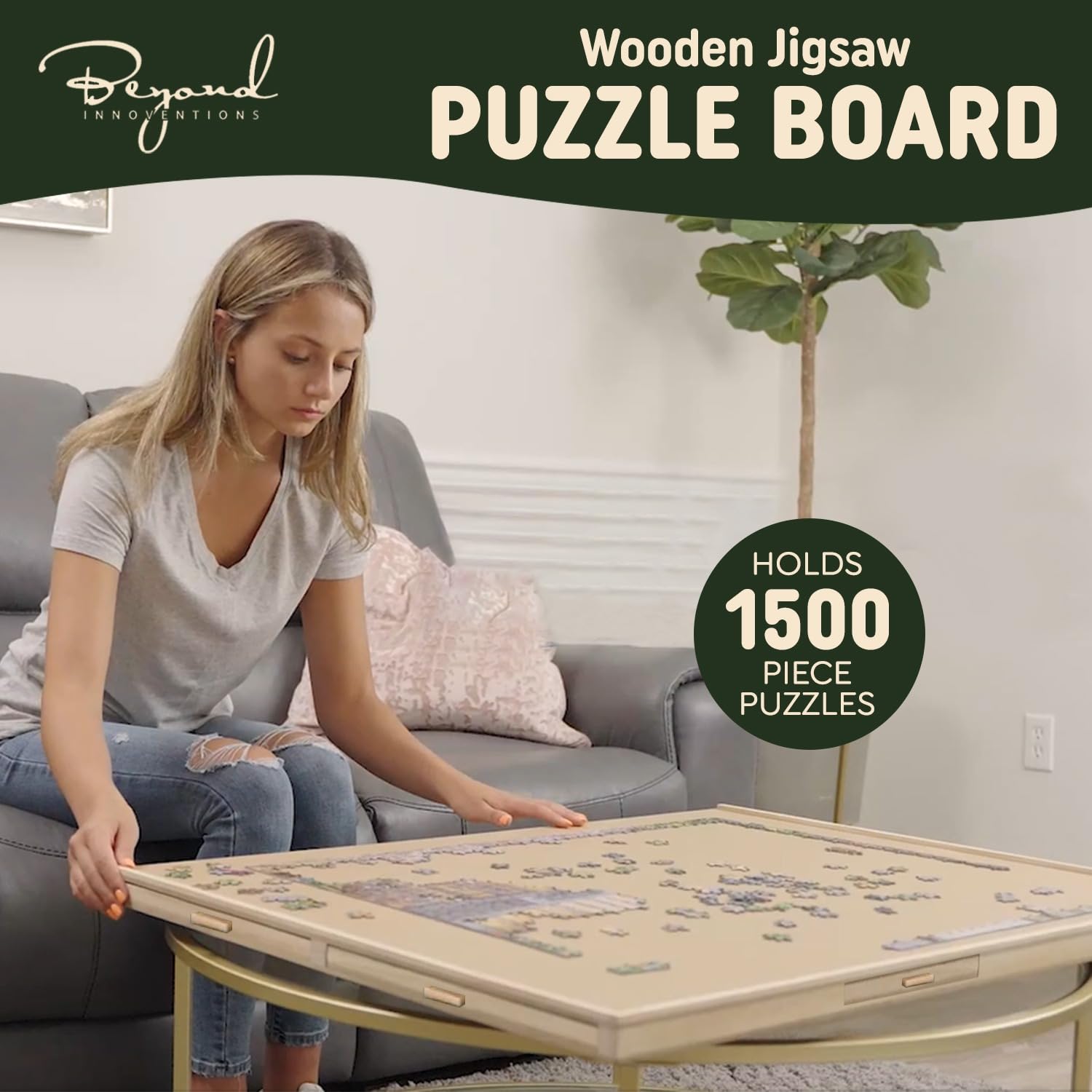 1500 Piece Wooden Jigsaw Puzzle Board - 6 Drawers, Preassembled Rotating Puzzle Table | 35” X 28” Jigsaw Puzzle Board | Puzzle Cover Included - Portable Tables for Adults and Kids