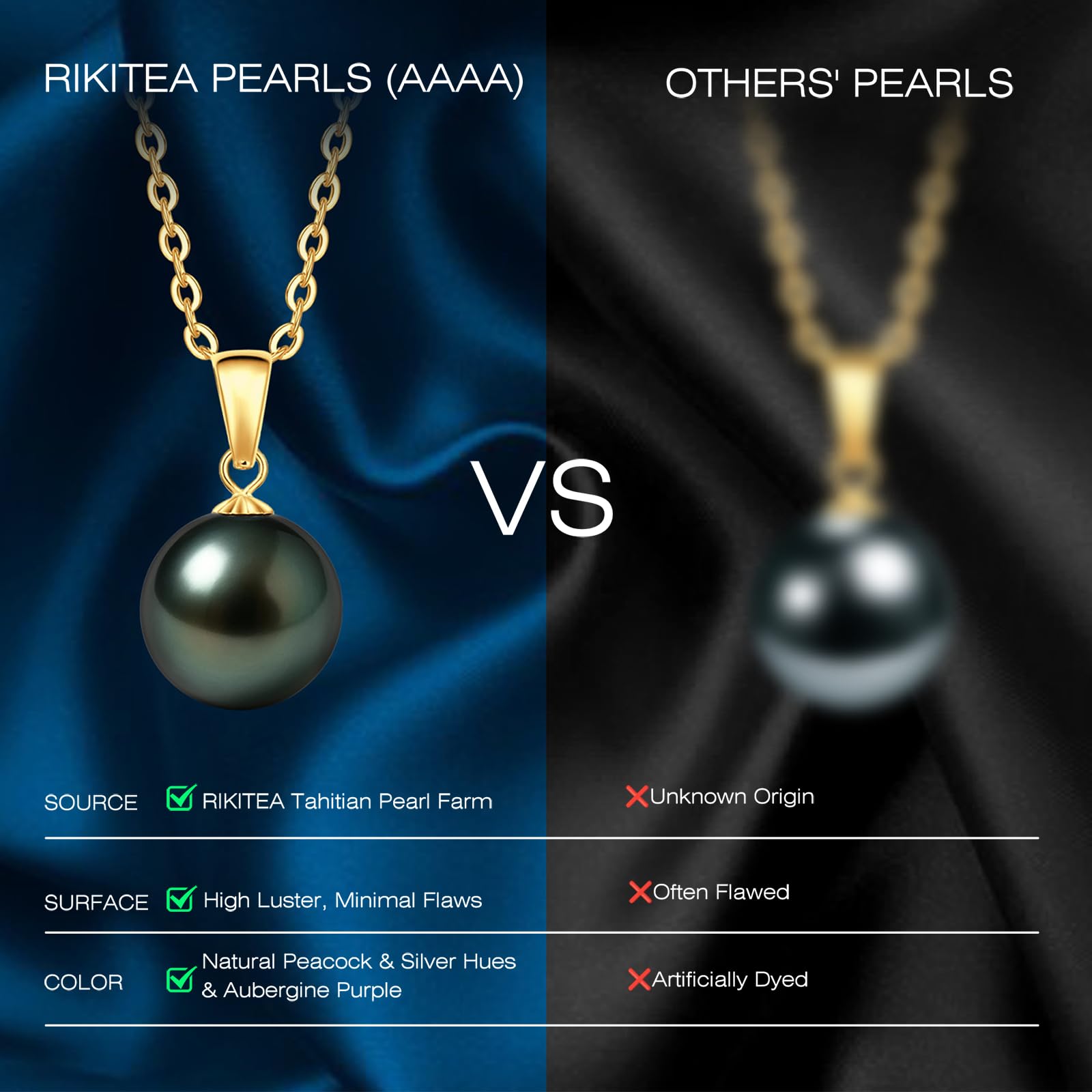 18K Solid Yellow Gold Tahitian Black Pearl Necklace Pendant with Sterling Silver Chain, AAAAA 9-10mm Ocean-Grown Pearls - Christmas Gift for Wife Mom, Women Jewelry for Wedding Anniversary Birthday