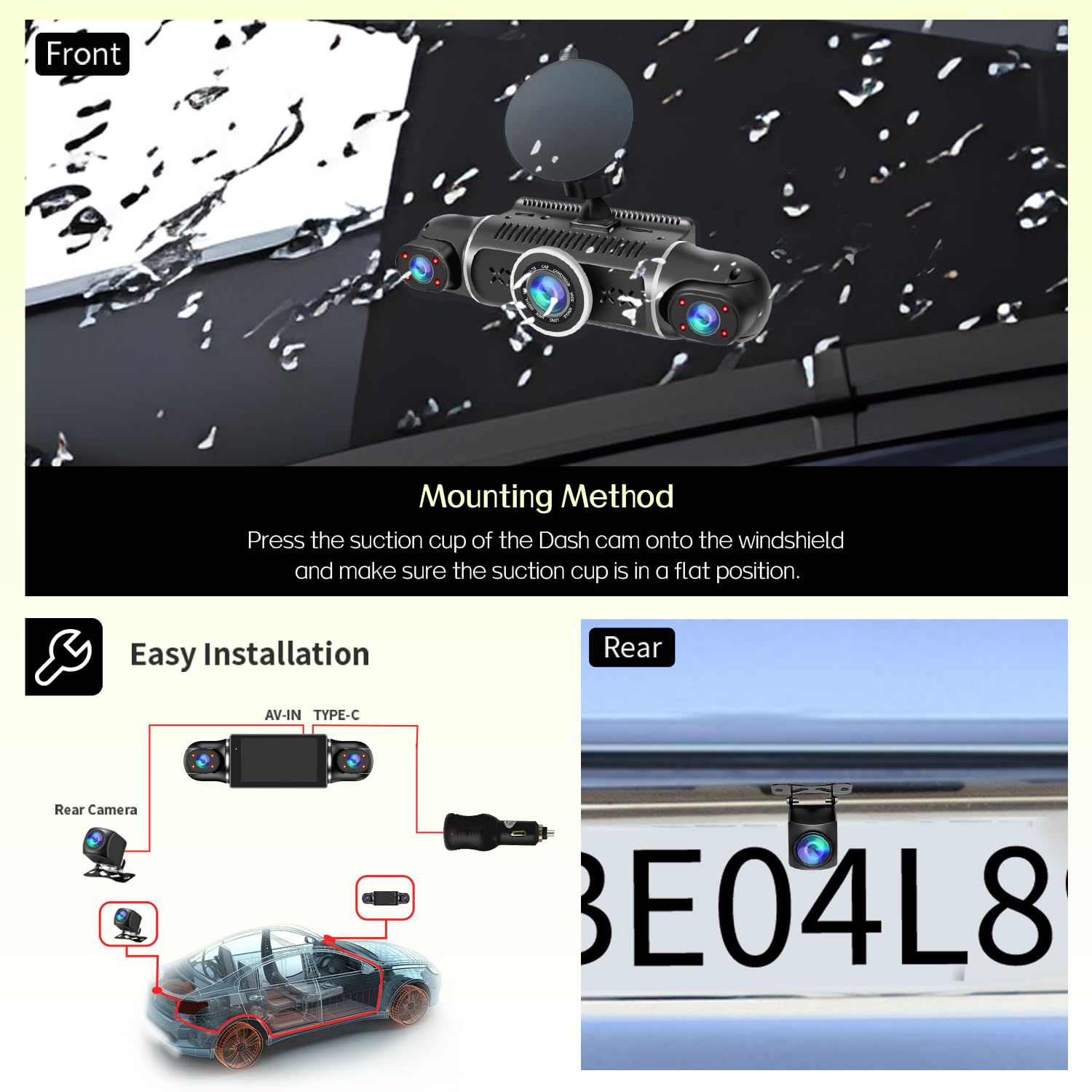 360° Dash Cam Front and Rear View 4 Channel Dash Camera FHD 2K+1080Px3 for Car, Inside/Back 170°+2x150°+170° Wide Angle, 8 IR Lamps Night Vision,WiFi,GPS, APP,G-Sensor with 64GB Card,24/7 Parking Mode