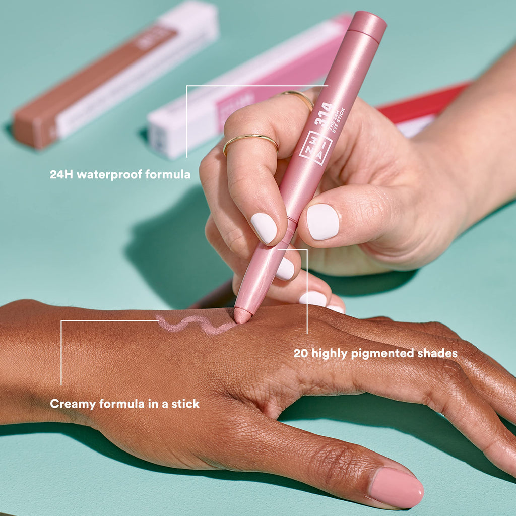 3INA The 24H Eye Stick - Long Wear Eyeshadow Stick - Creamy, Waterproof and Pigmented Eye Shadow - Matte, Sparkly, Metallic Finish - 848-0.049 oz