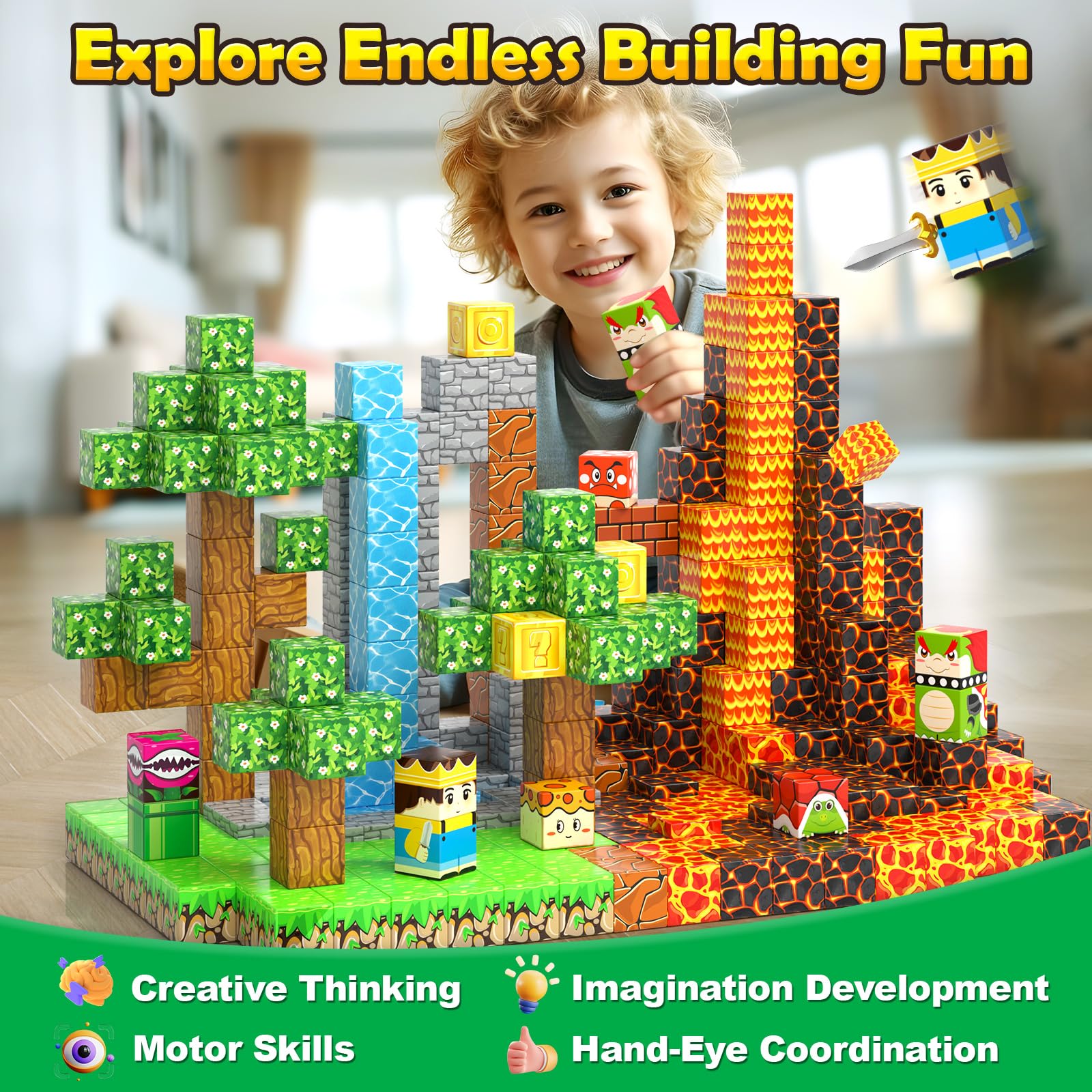 100PCS Magnetic Blocks Magnetic Building Blocks Sensory Toys for Kids Ages 3-5 6-8 8-12 Kids Game Toys for 3+ Year Old Boys & Girls, 3 4 5 6 7 8 9 10 Year Old Boy Birthday Gift Easter Basket Stuffers