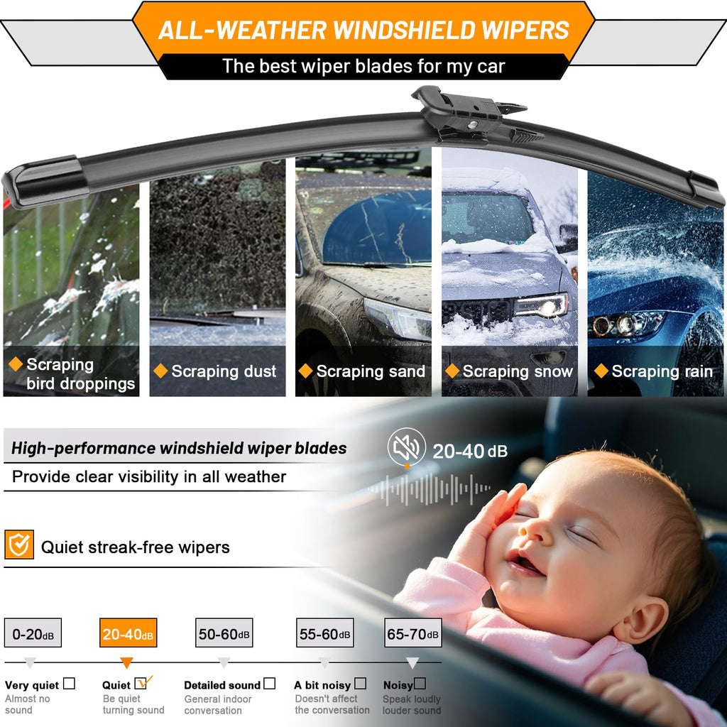 3 Wiper Blades Replacement for Ford Explorer 2011-2018 2019 2020 2021 2022 2023 2024,Original Equipment Replacement Front and Rear Windshield Wiper Blade - Pinch Tab 26"/22"/11" (Set of 3)