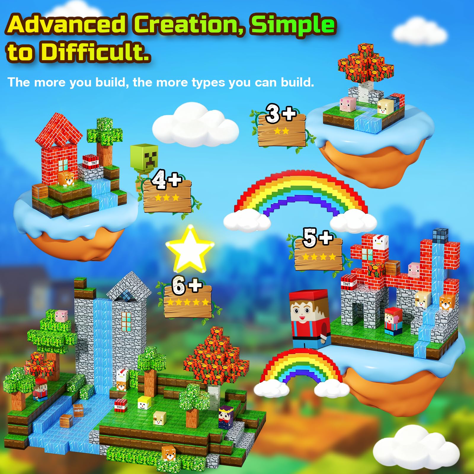 200PCS Magnetic Blocks, Magnetic Building Cube Toys for Kids, STEM Montessori Stacking, Sensory Education Toys for Toddlers Building World Set, Christmas Birthday Gifts for Kids Age 3 4 5 6 7 8 9 10