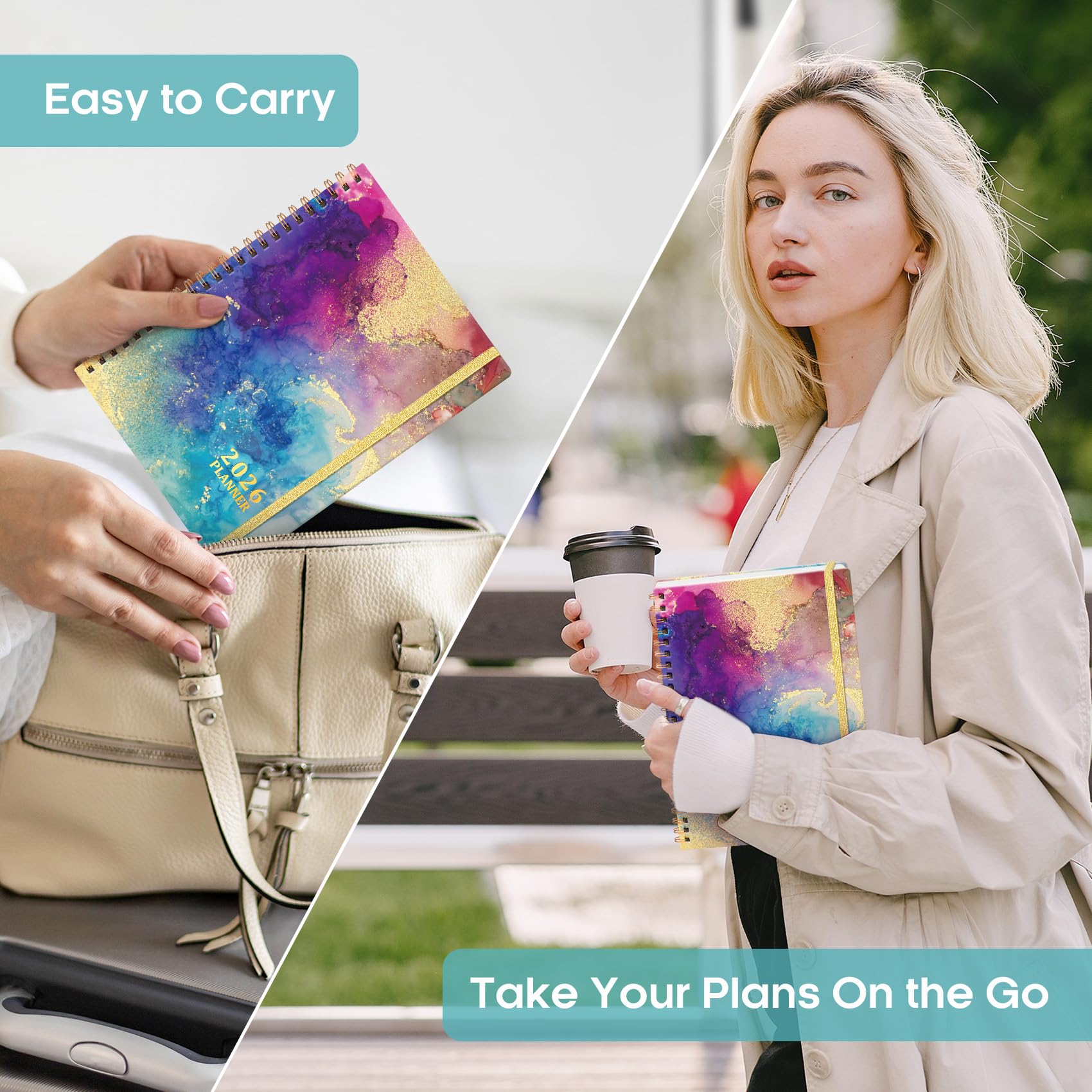 2026 Planner, Weekly and Monthly Calendar Planner Book, January 2026 - December 2026, Hardcover Spiral Planner with Monthly Tabs, Notes Pages, Perfect for Women & Men, A5 (6.4" x 8.5") - Gold