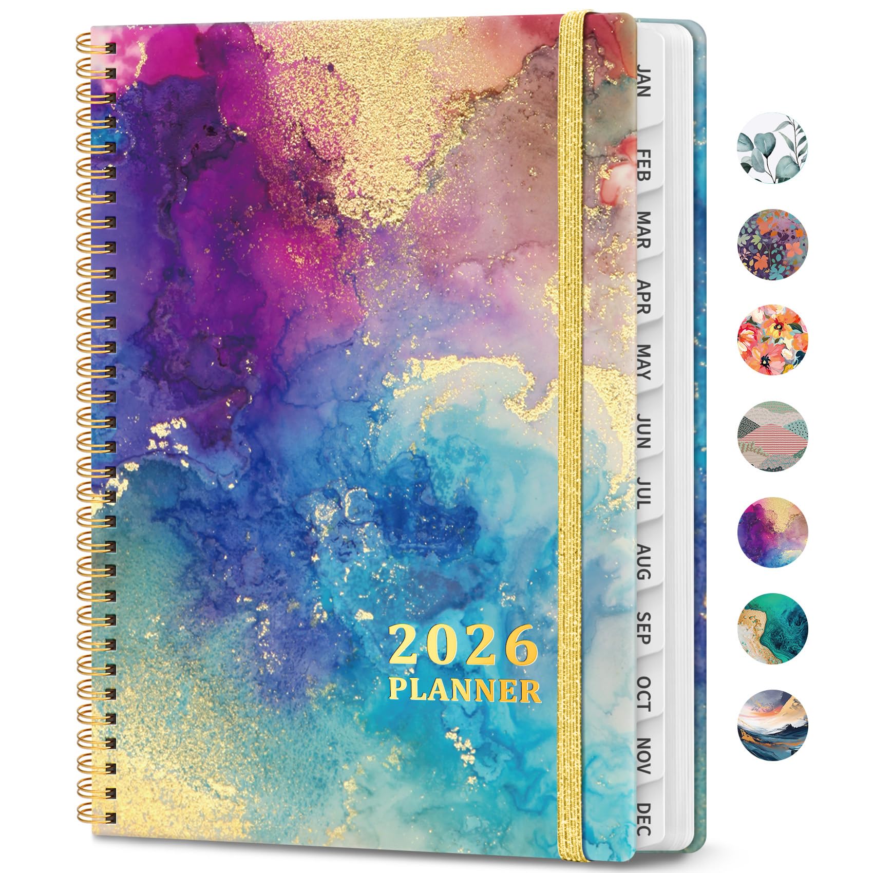2026 Planner, Weekly and Monthly Calendar Planner Book, January 2026 - December 2026, Hardcover Spiral Planner with Monthly Tabs, Notes Pages, Perfect for Women & Men, A5 (6.4" x 8.5") - Gold