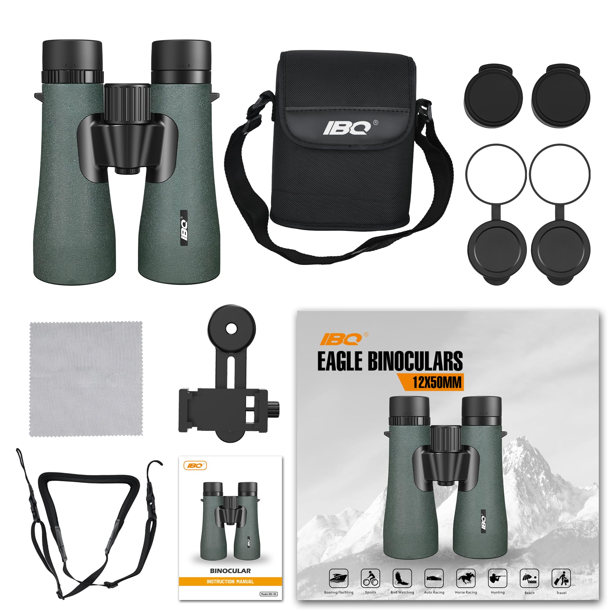 12x50 UHD Binoculars for Adults High Powered with Upgraded Phone Adapter - Large View, Lightweight, IPX7 Waterproof - Binoculars for Hunting Bird Watching Travel Cruise