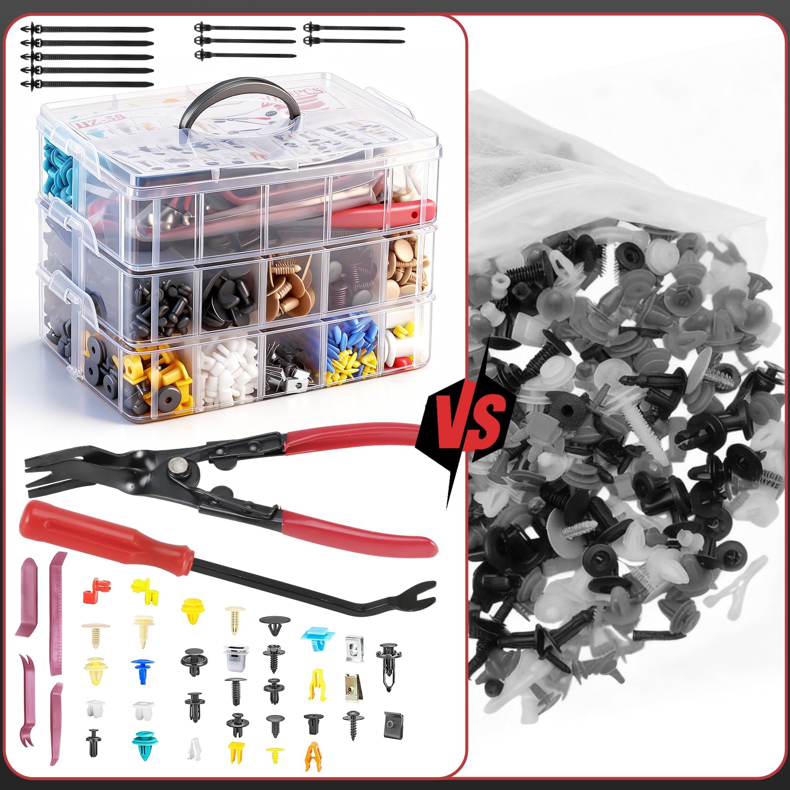 2080PCS Auto Retainer Clips Kit with Fastener Plier, Trim Removal Tools and 3-Layer Organizer Box, 33 Most Common Push Rivets for Car Bumper, Fender, Door Panel and Interior Repair