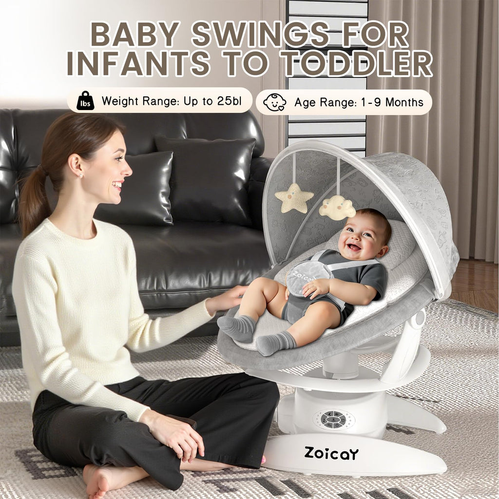 3-in-1 Baby Swing for Infants with Motion Detection, Infant Swing with 5 Speeds & 3 Swing Modes, 12 Lullabies, Electric Swing for Baby, Up to 25 lbs, White
