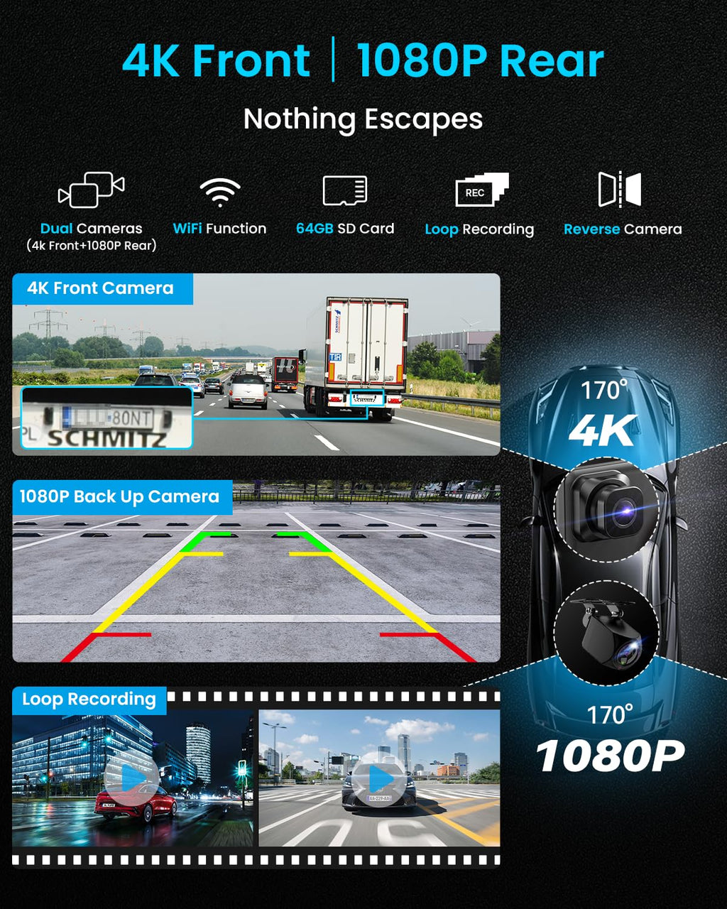 11" Extra Large Wireless Apple CarPlay Screen for Car – Ultra-Slim 0.16 Inch Touchscreen Car Stereo with Android Auto, 4K Dash Cam, 1080p Backup Camera, GPS, Mirror Link, Voice Control