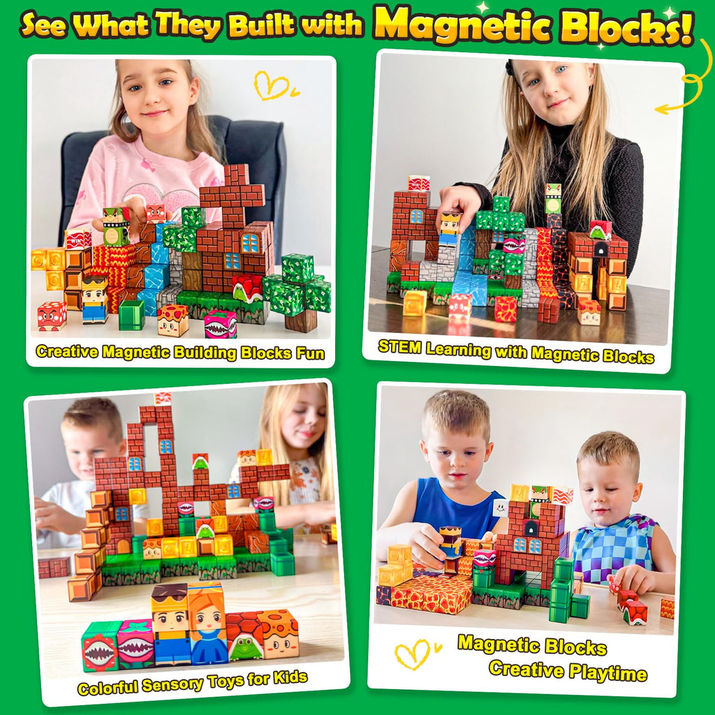 100PCS Magnetic Blocks Magnetic Building Blocks Sensory Toys for Kids Ages 3-5 6-8 8-12 Kids Game Toys for 3+ Year Old Boys & Girls, 3 4 5 6 7 8 9 10 Year Old Boy Birthday Gift Easter Basket Stuffers