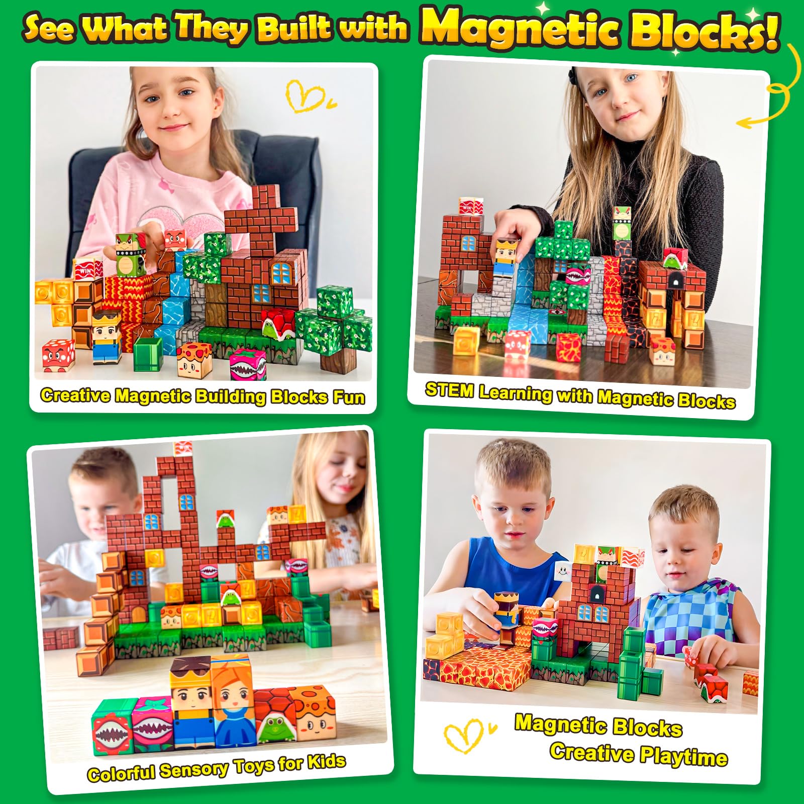 100PCS Magnetic Blocks Magnetic Building Blocks Sensory Toys for Kids Ages 3-5 6-8 8-12 Kids Game Toys for 3+ Year Old Boys & Girls, 3 4 5 6 7 8 9 10 Year Old Boy Birthday Gift Easter Basket Stuffers