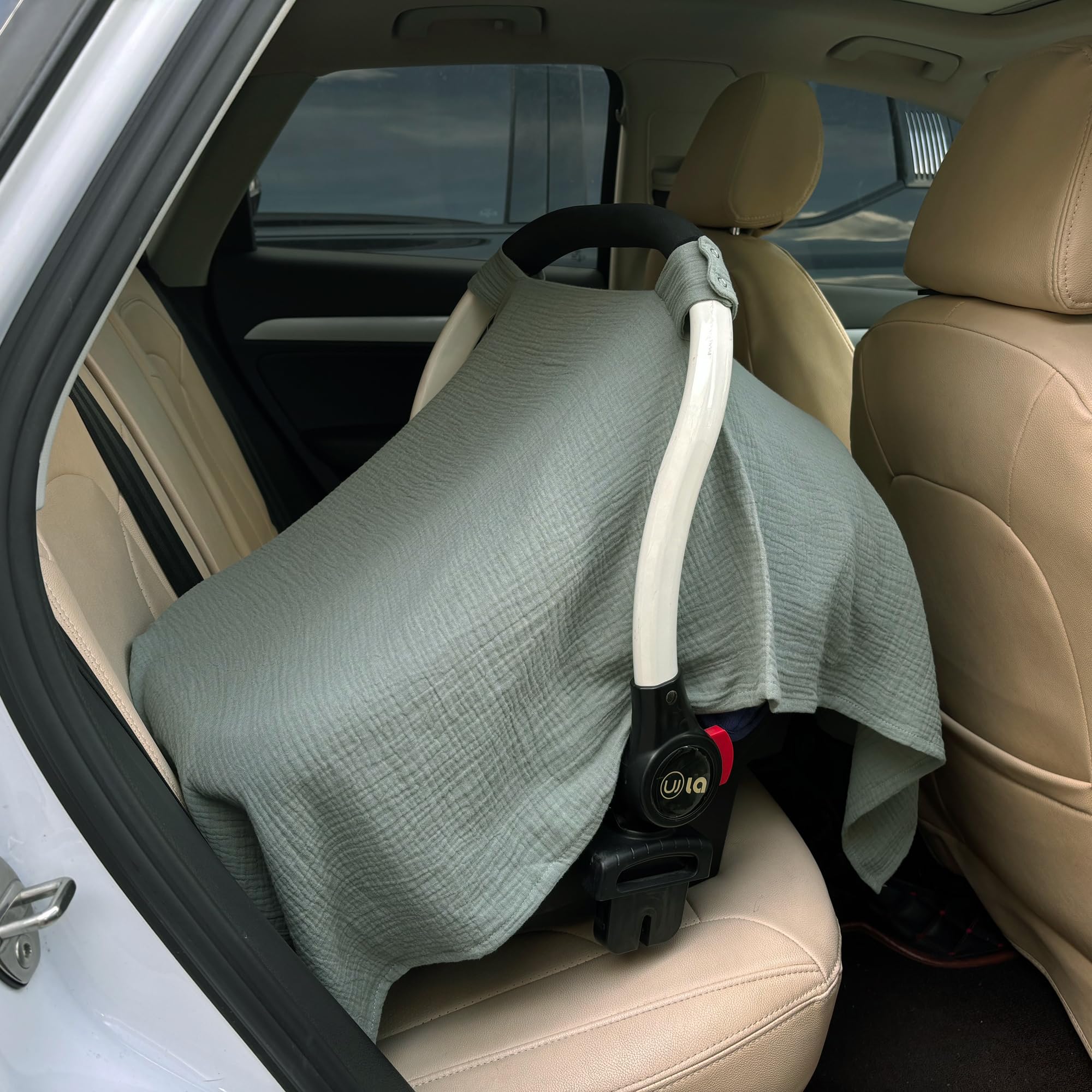 100% Muslin Cotton Car Seat Cover Baby, Carseat Canopy Cover, Universal Fit Stroller Covers for Boys and Girls (Roman Green)