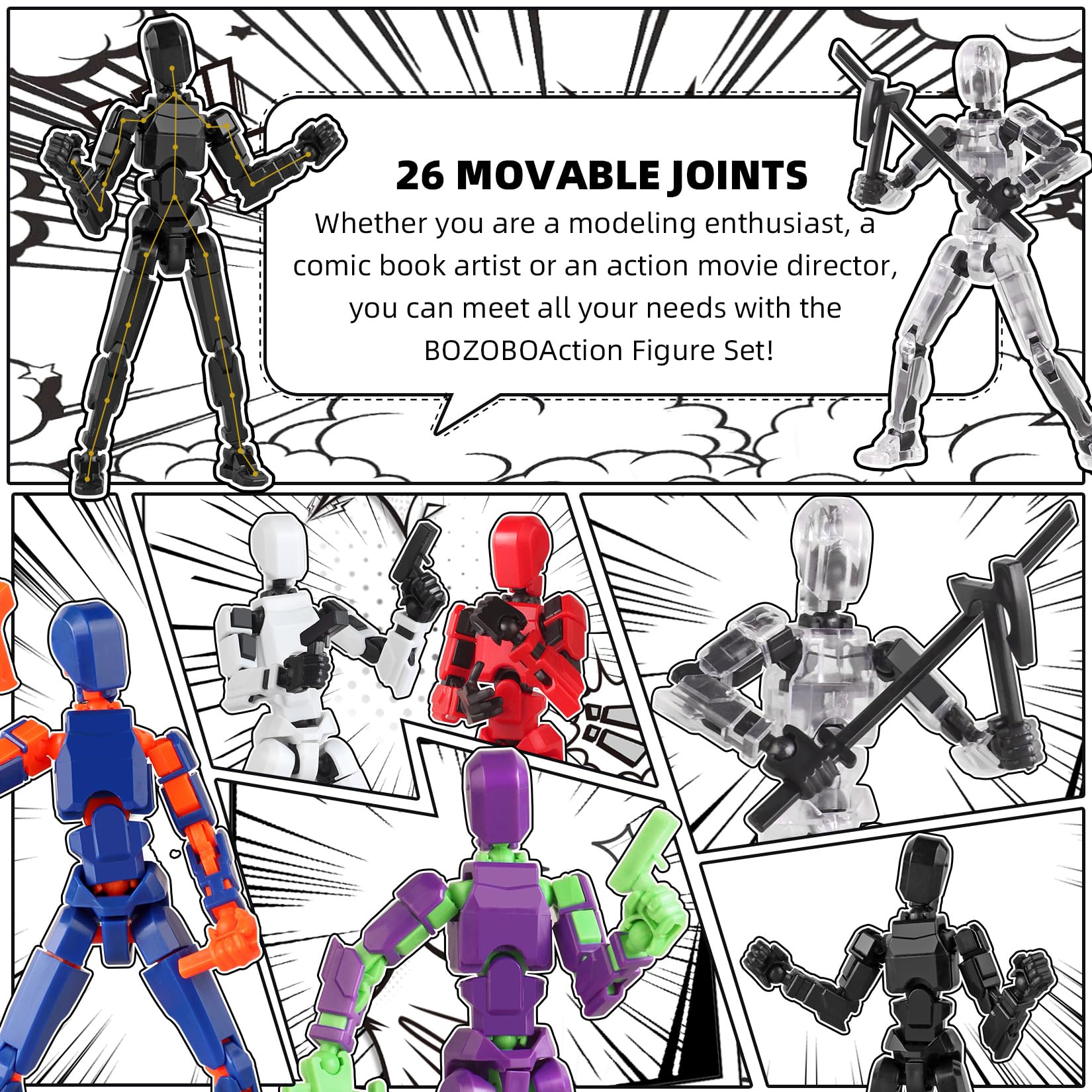 13 Action Figure Set, 6PCS T-Robot 13 Action Figure Titan 13 3D Printed Toys Articulated, for Modeling Enthusiasts Etc Birthday Gifts & Children's Day Gifts for Kids 5-8 Years Old（Assembly Required）