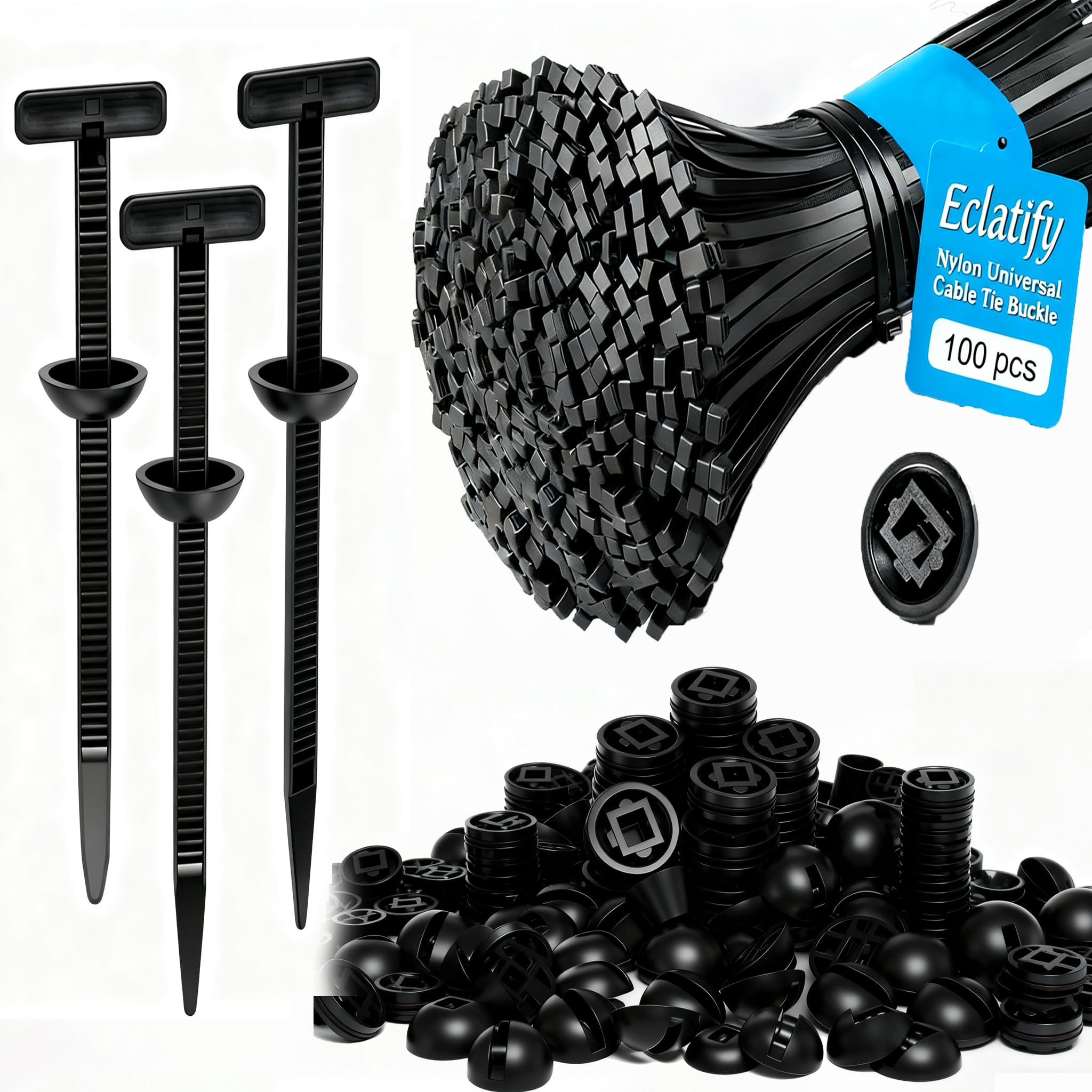 100 Pcs Nylon Universal Cable Tie Buckle, Multifunctional Nylon Cable Ties, Plastic Cable Tie Tool Fasteners, Zipper Clips, Suitable for Car Daily Repair (Black)