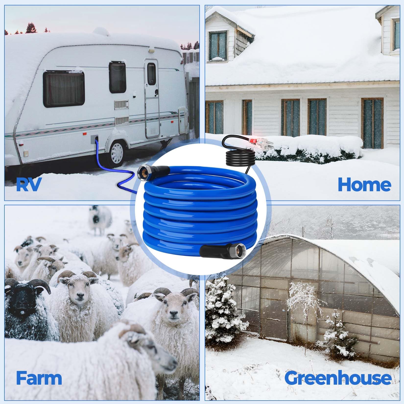 15FT (15-100FT) Heated Water Hose for RV,-45 ℉ Antifreeze 4.0 Upgraded Heated Drinking Water Hose，Rv Freshwater Hoses with Fittings, Rv Accessories