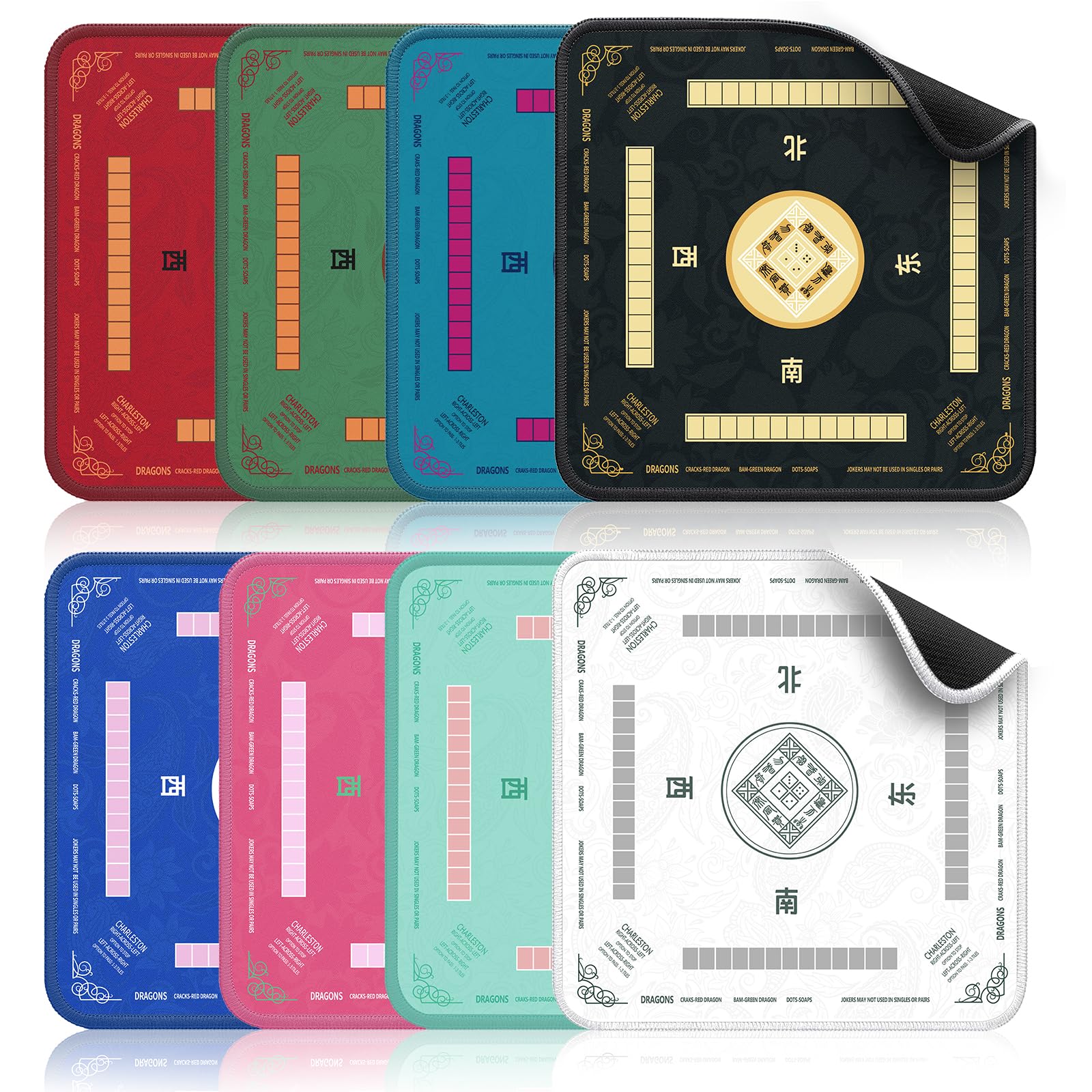 2F22E Mahjong Mat - Non-Slip Noise Reduction Gaming Mat 32.4x32.4 Inch for Mahjong/Poker/Board Games/Card Games/Dominoes (Black)