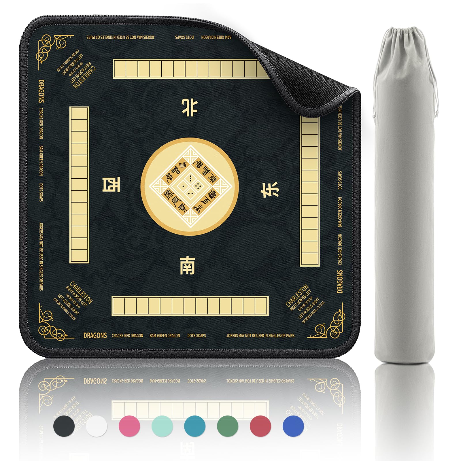 2F22E Mahjong Mat - Non-Slip Noise Reduction Gaming Mat 32.4x32.4 Inch for Mahjong/Poker/Board Games/Card Games/Dominoes (Black)