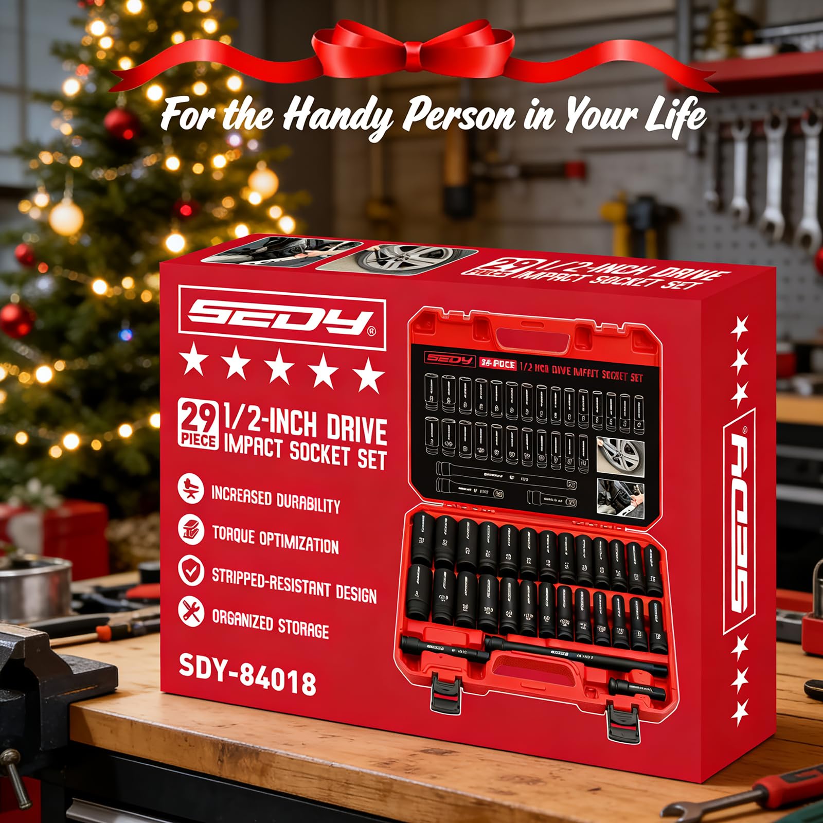 29-Piece 1/2" Drive Impact Socket Set, SAE (3/8 to 1 inch) and Metric (10-24mm) Sizes with Extension Bars Standard Deep Socket Set CR-V Material High Durability Impact Wrench