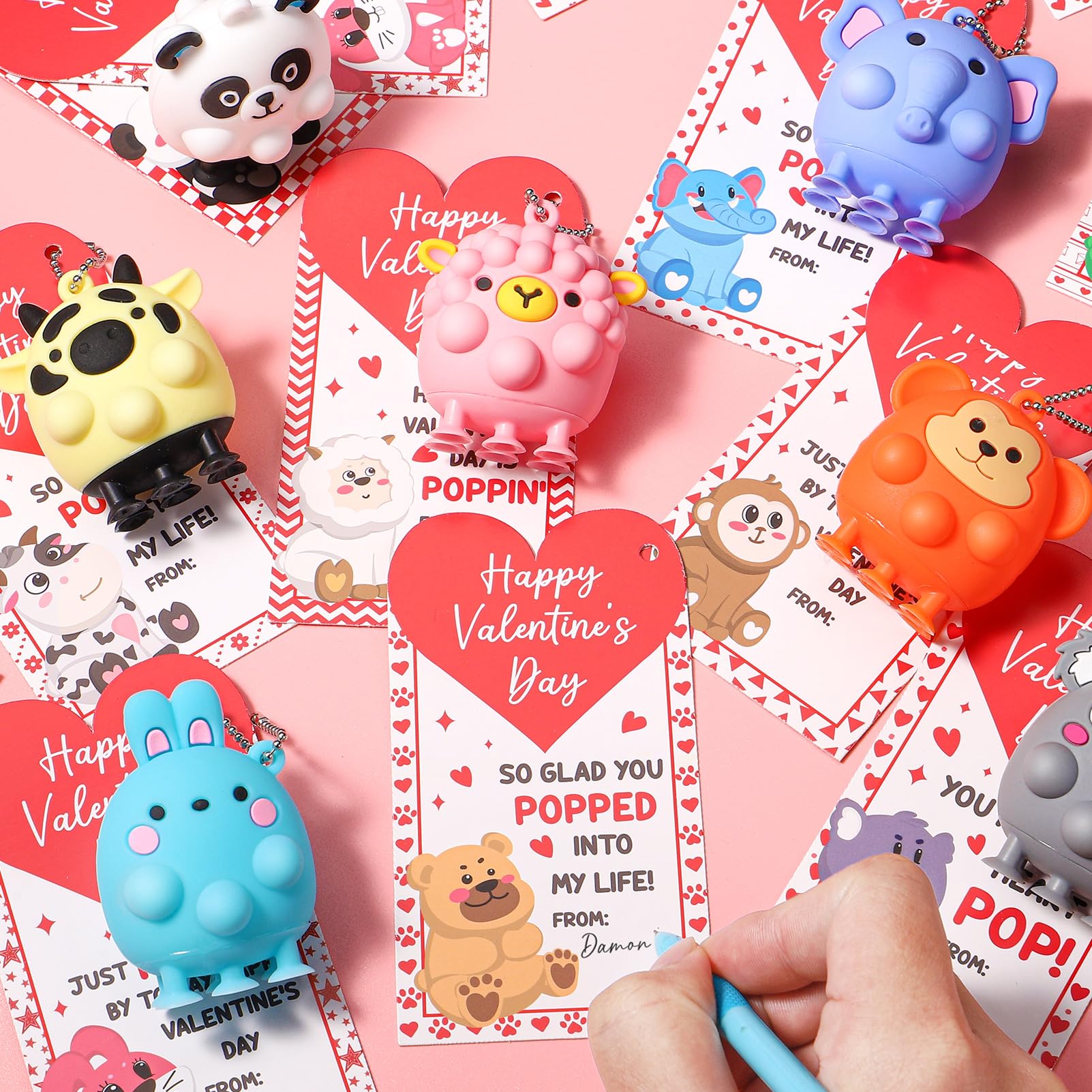 24PCS Valentines Day Cards for Kids School Classroom with 3D Animal Pop Suction Toys Valentine Day Exchange Gifts Bulk Fidget Toys for Toddlers Boys Girls Valentine's Party Favors Goodie Bag Stuffers