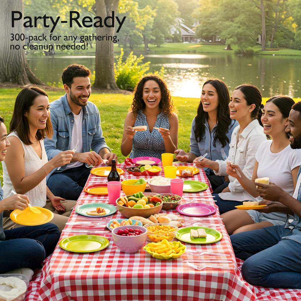 300 Count Heavy Duty Clear Plastic Silverware, Disposable Plastic Utensils Set, 100 Forks, 100 Spoons, 100 Knives, BPA-Free Heat Resistant Durable Plastic Cutlery Set for Party