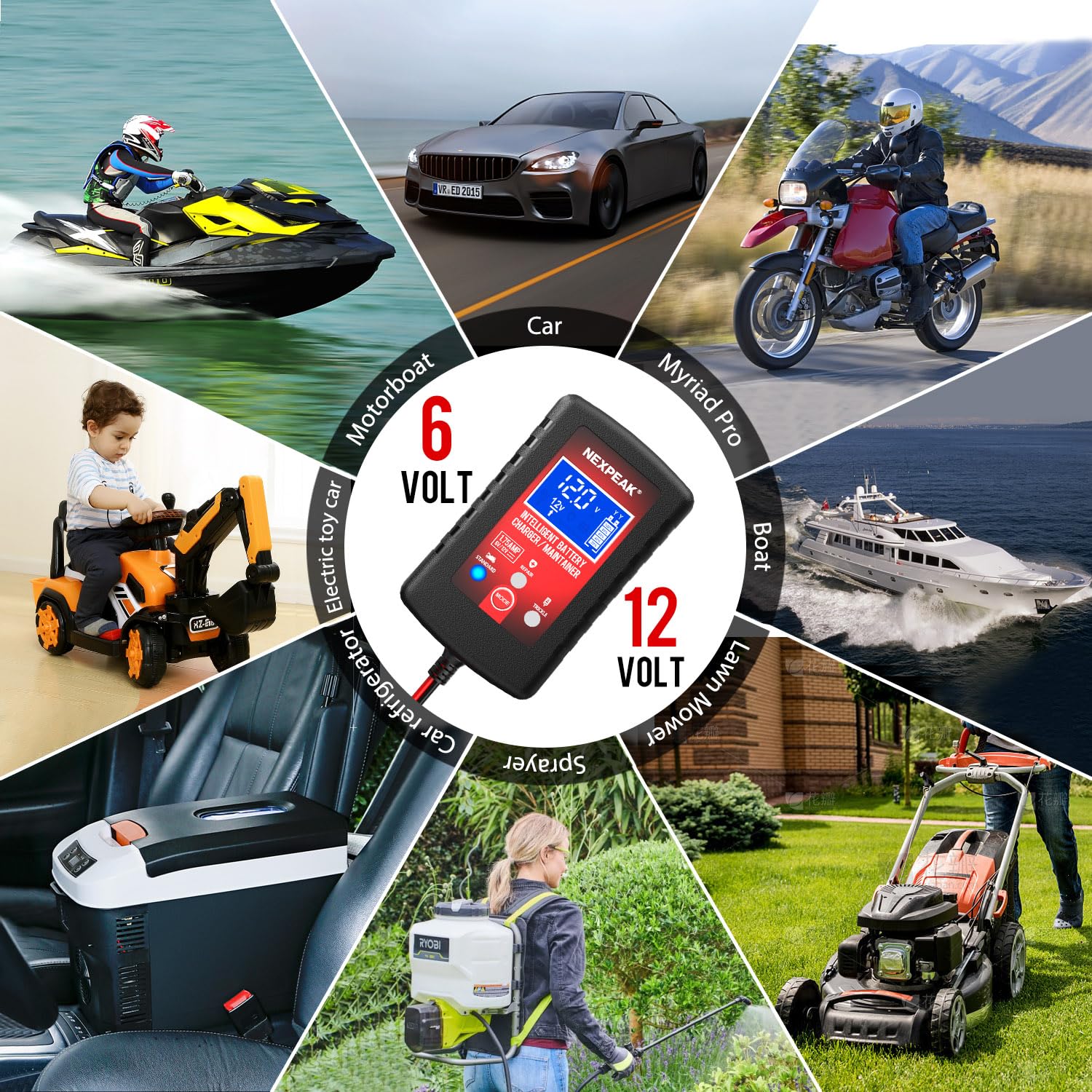 2-Pack Smart Fully Automatic 6V 12V Battery Charger Maintainer for Car, Marine, Motorcycle, Lawn Mower