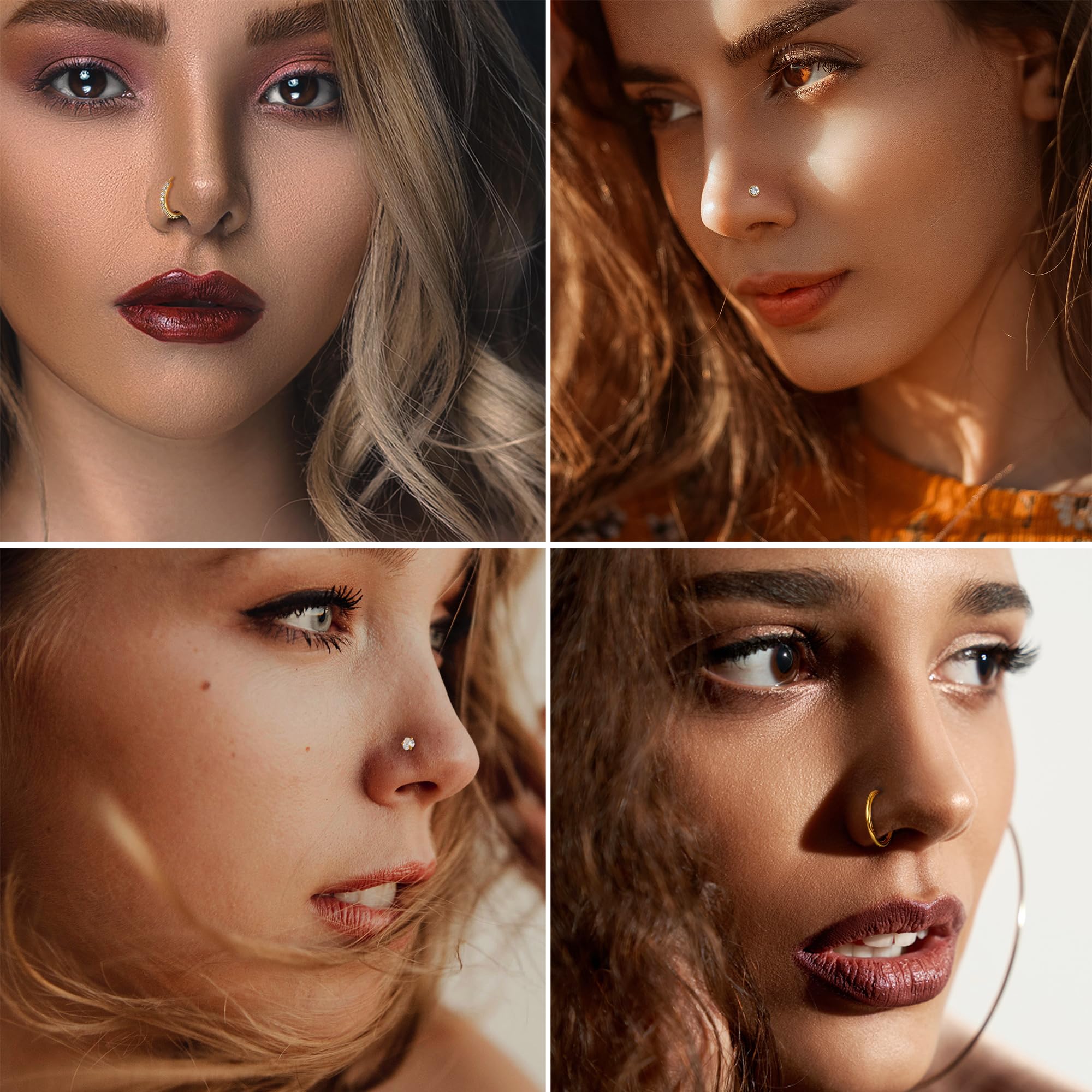 14K Gold Filled Nose Ring Studs 20G Nose Rings Hoops Stud 316L Stainless Steel Nose Rings Round CZ Heart L Shaped Nose Stud Hypoallergenic Nostril Piercing Jewelry for Women Men 10Pcs