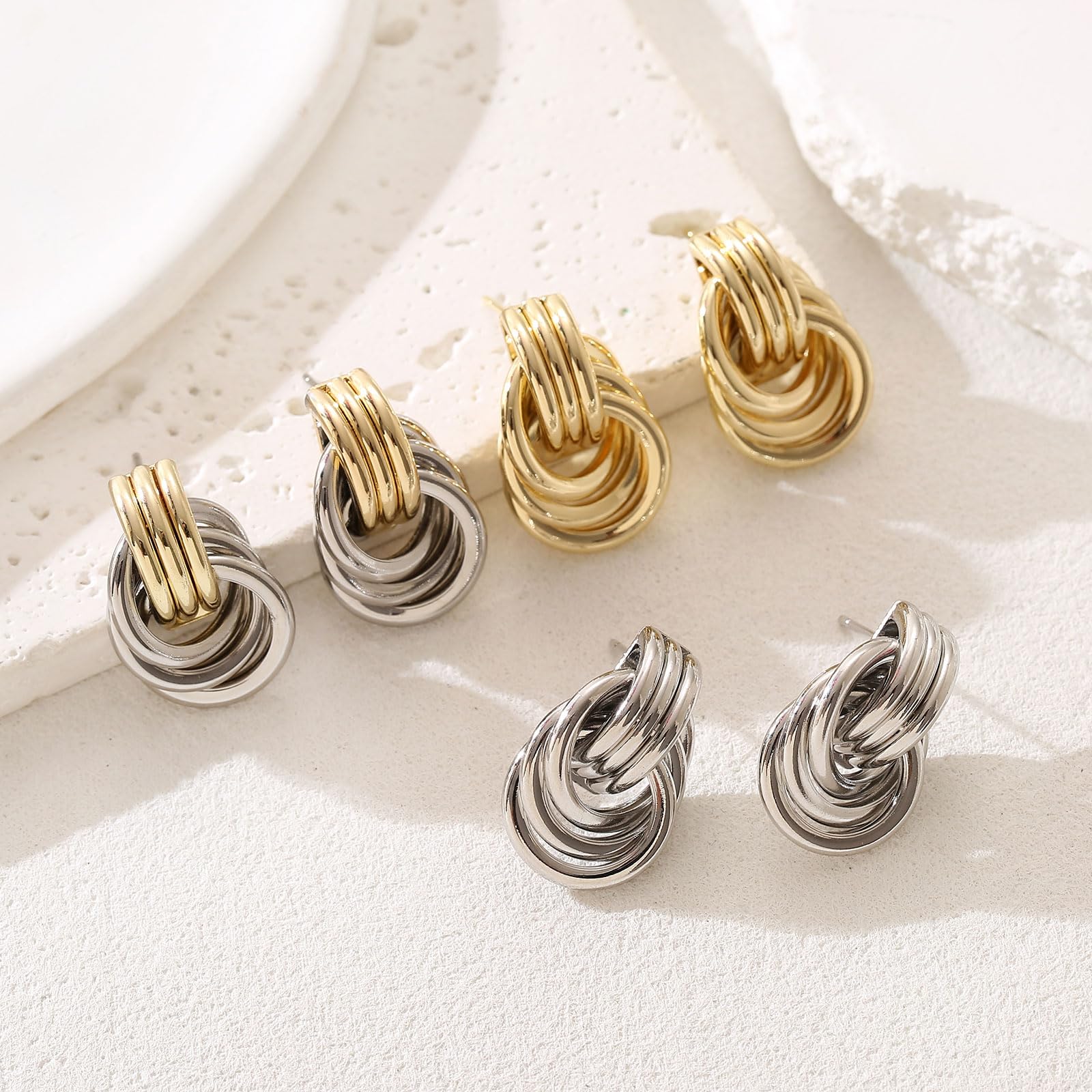 14K Gold Earrings for Women Trendy Gold Knot Earrings Chunky Knotted Drop Dangle Earring Statement Jewelry