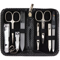 3 Swords Germany - brand quality 8 piece manicure pedicure grooming kit set synthetic leather case black silver spots - Made in Germany