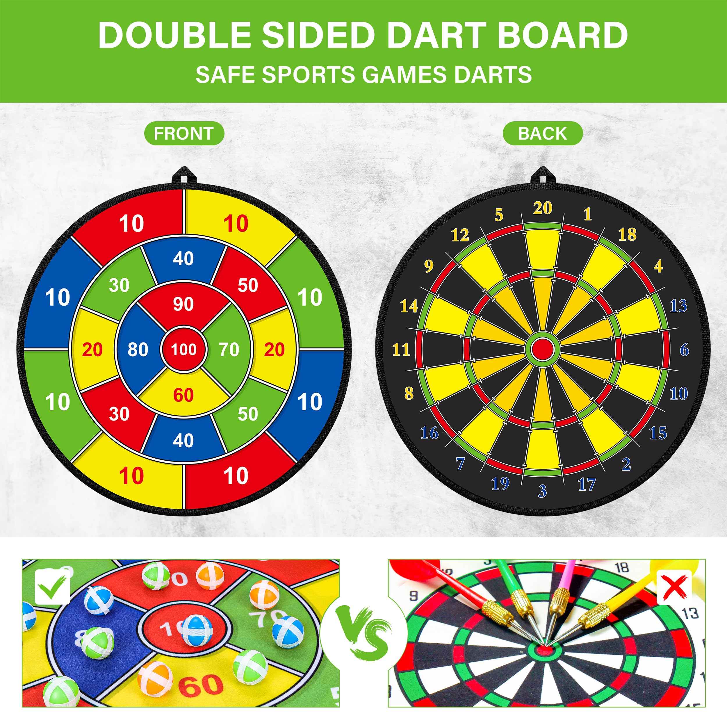 29" Large Dart Board for Kids, Kids Double-Sided Dart Board with Sticky Balls and Darts, Indoor/Outdoor Sport Fun Party Play Game Toys, Gifts for 3 4 5 6 7 8 9 10 11 12 Year Old Boys Girls