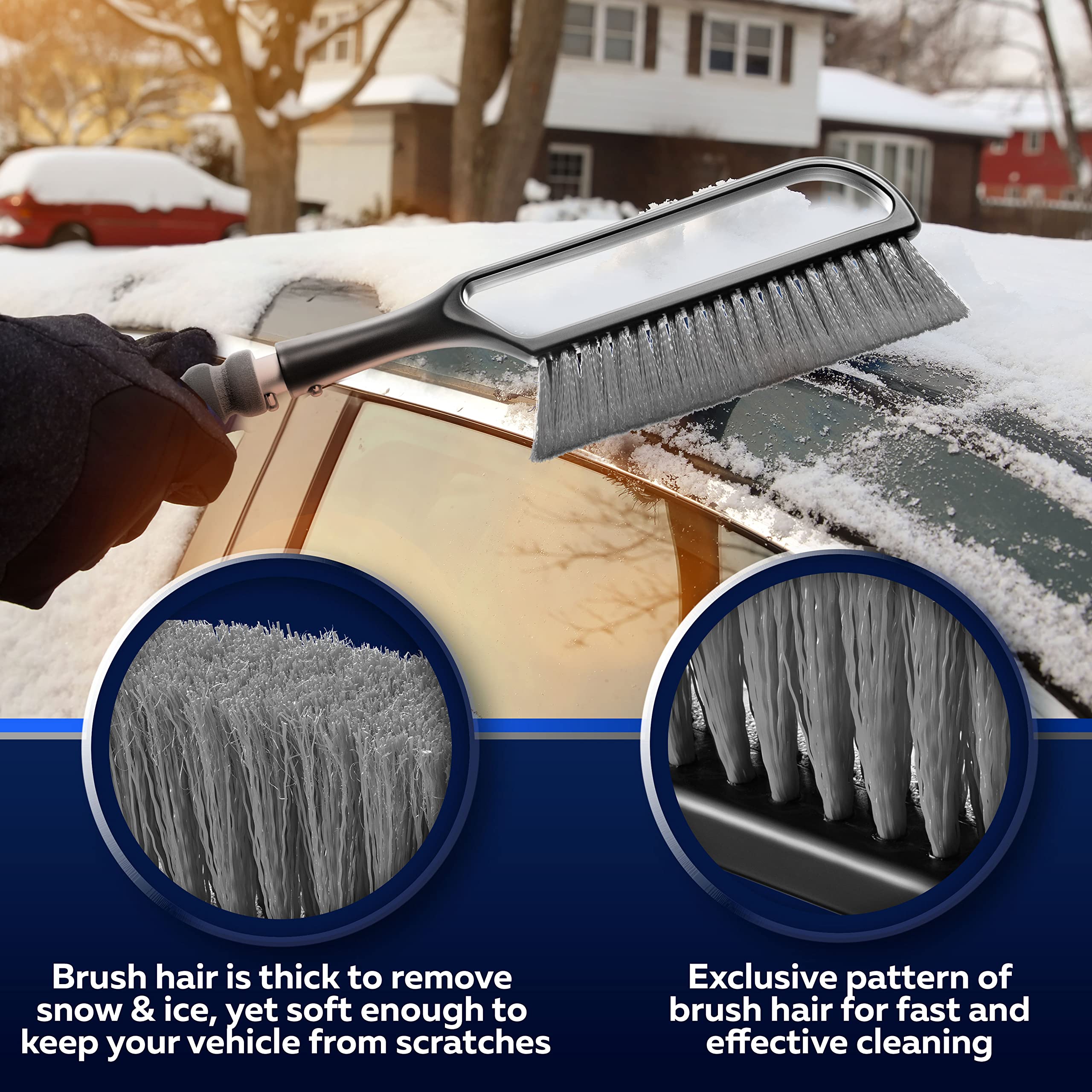 34.5" Snow Brush & Ice Scrapers for Car Windshield with Foam Grip for Cars Extendable, SUV, Trucks - Detachable Сar Scraper - No Scratch - Heavy Duty Handle, Snow Broom, Remover, Easy Scraper, Gray